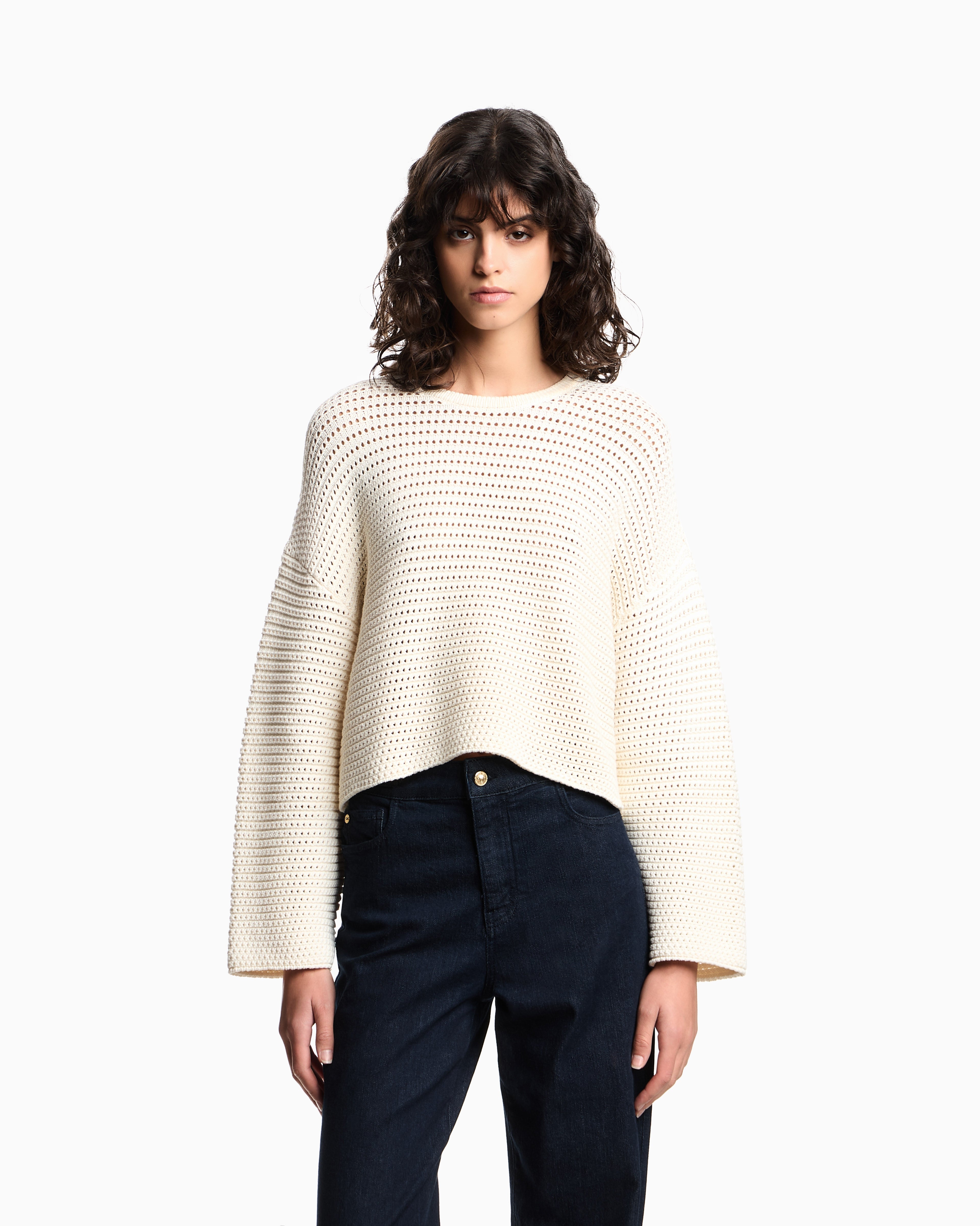 Emporio Armani Resort capsule collection perforated link-stitch cropped jumper