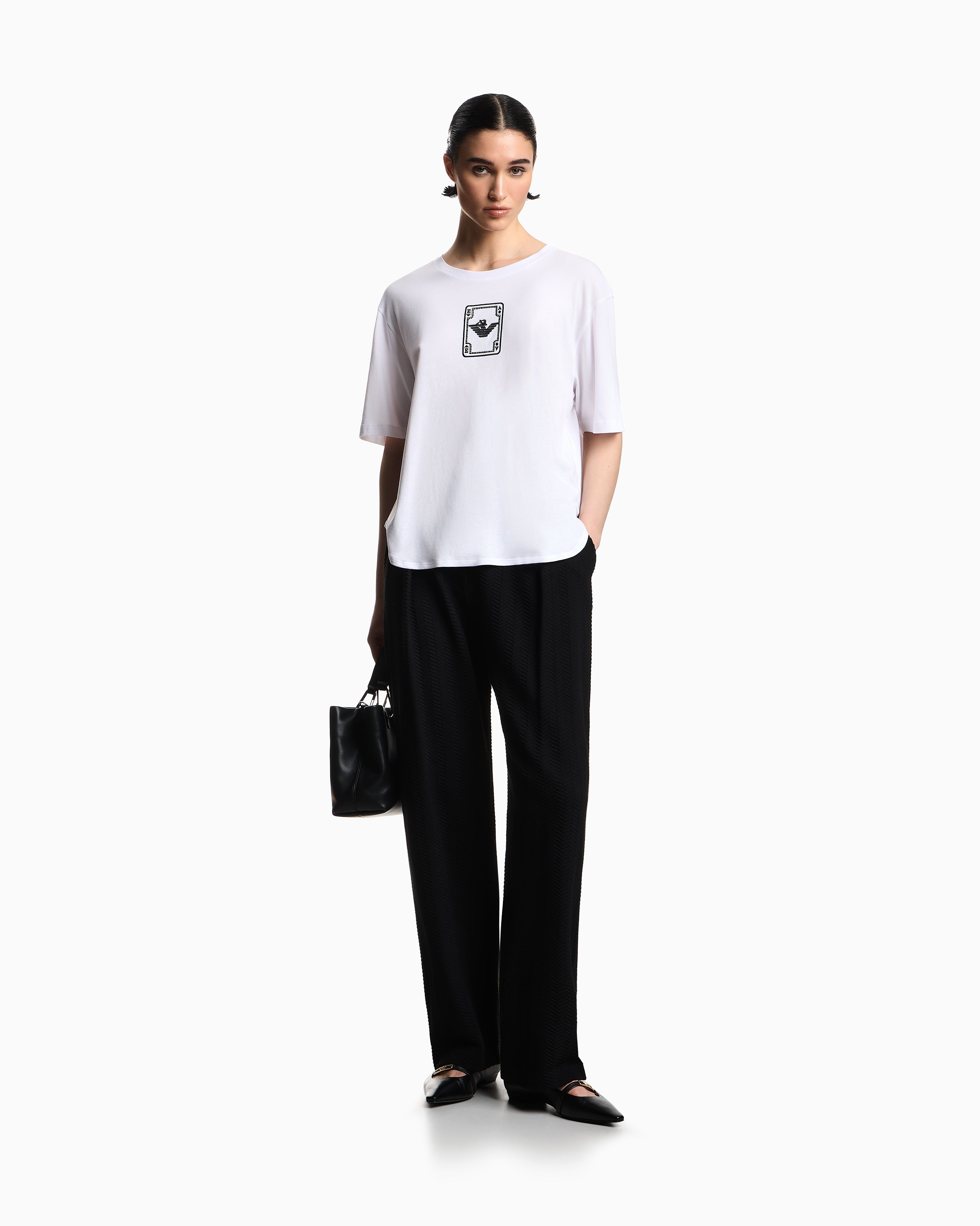 Emporio Armani ASV chevron motif jersey trousers with pleats