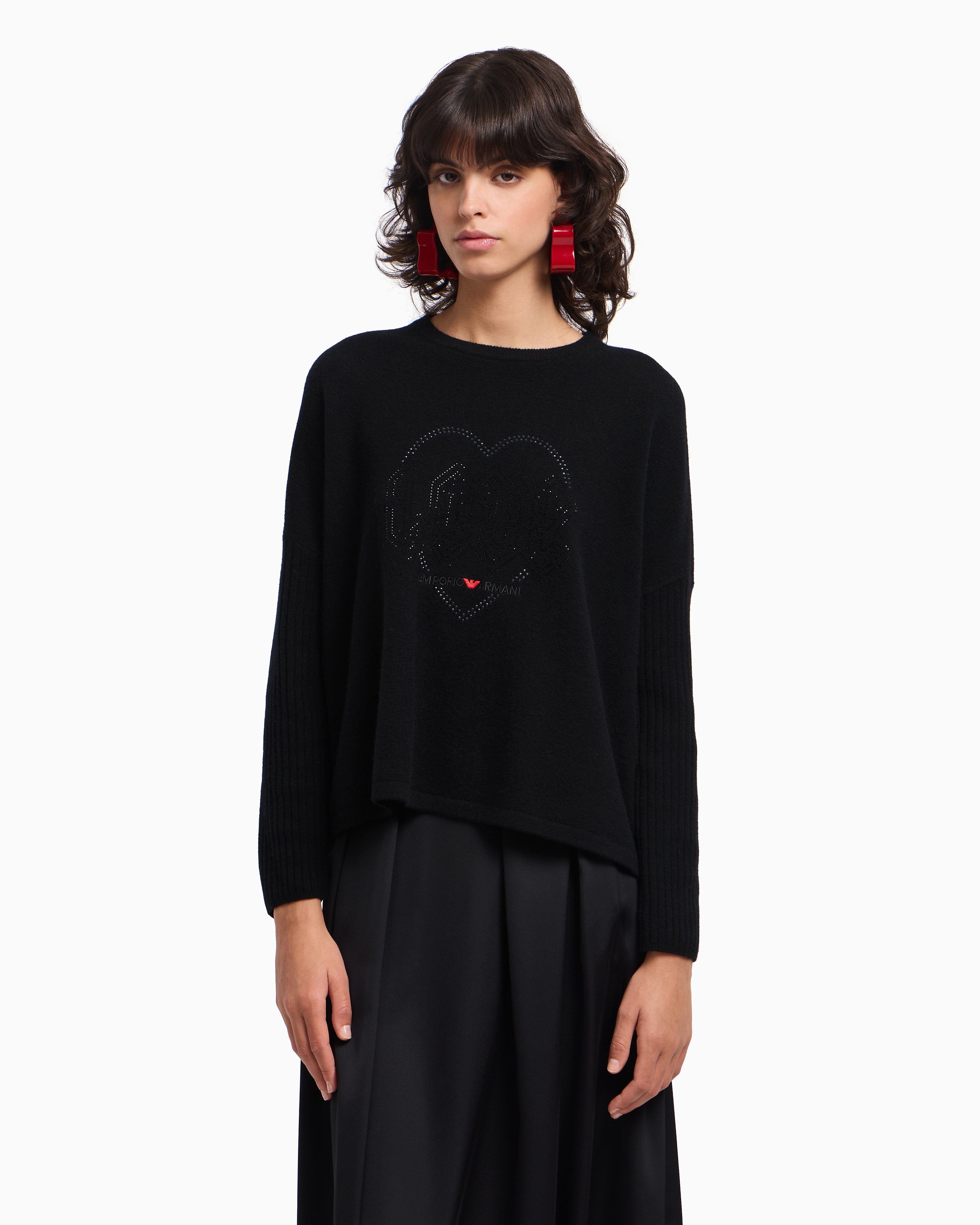 Emporio Armani Valentine’s Day capsule collection virgin-wool jumper with rhinestones