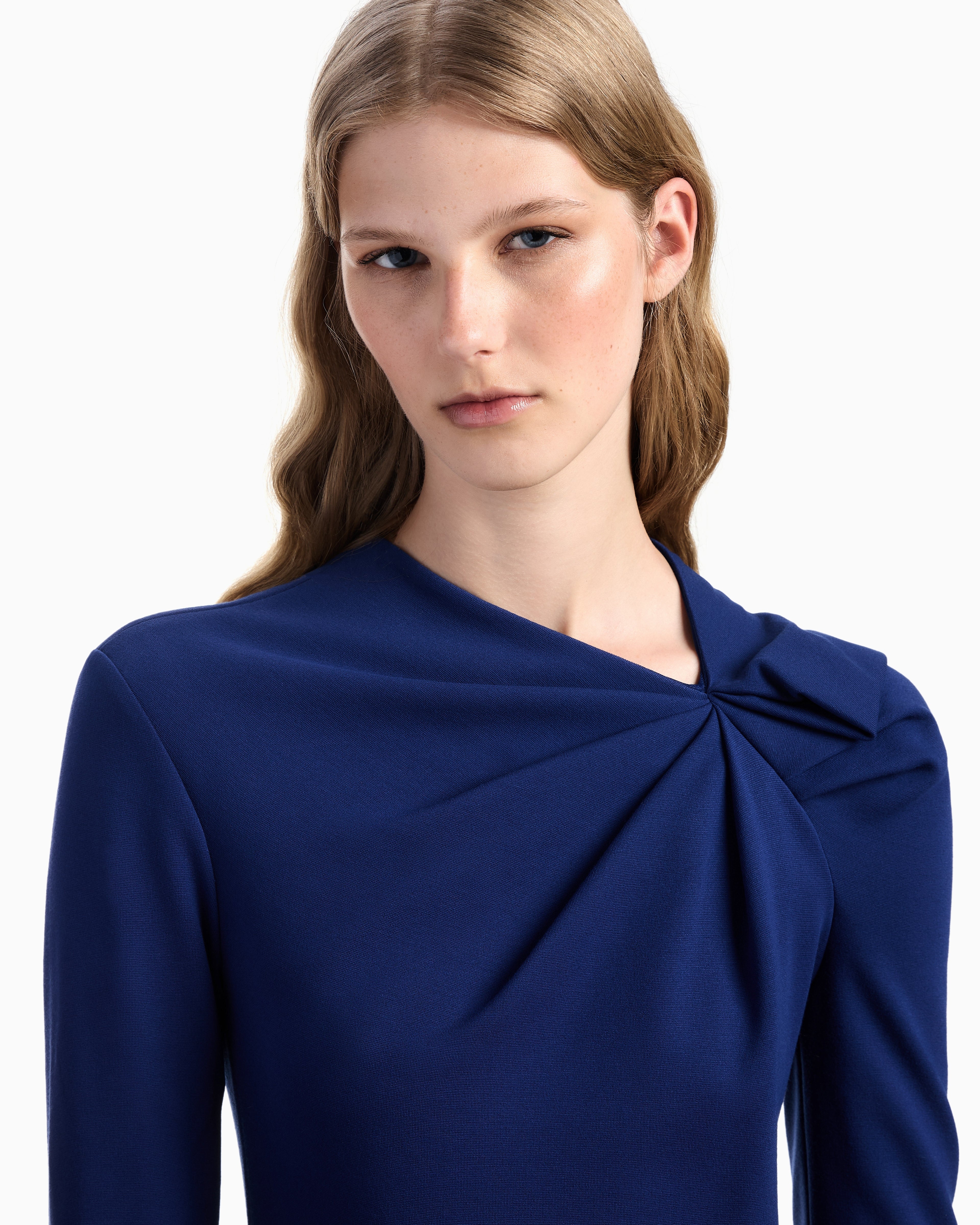 Emporio Armani Long dress with gathering detail in stretch Milano stitch