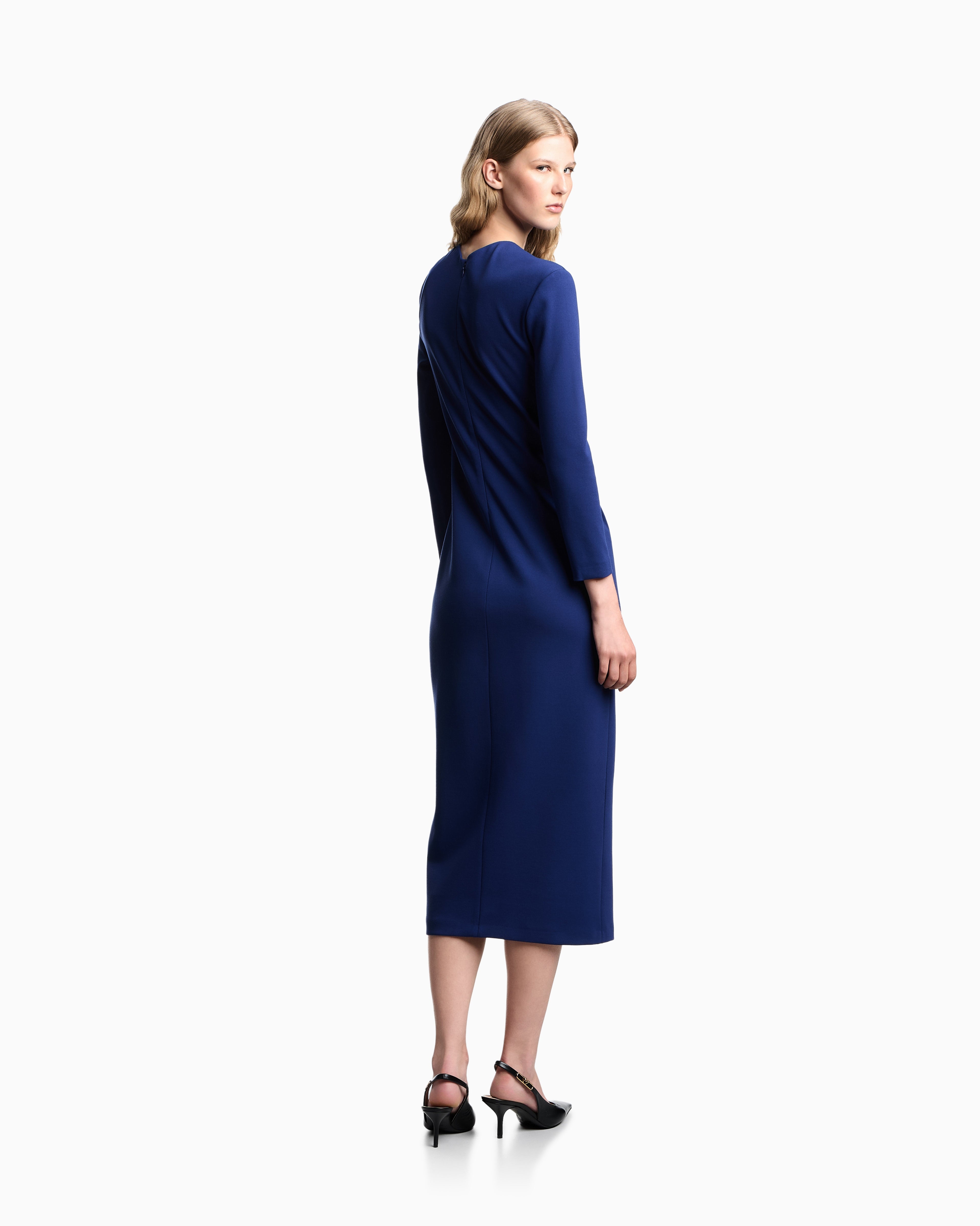 Emporio Armani Long dress with gathering detail in stretch Milano stitch