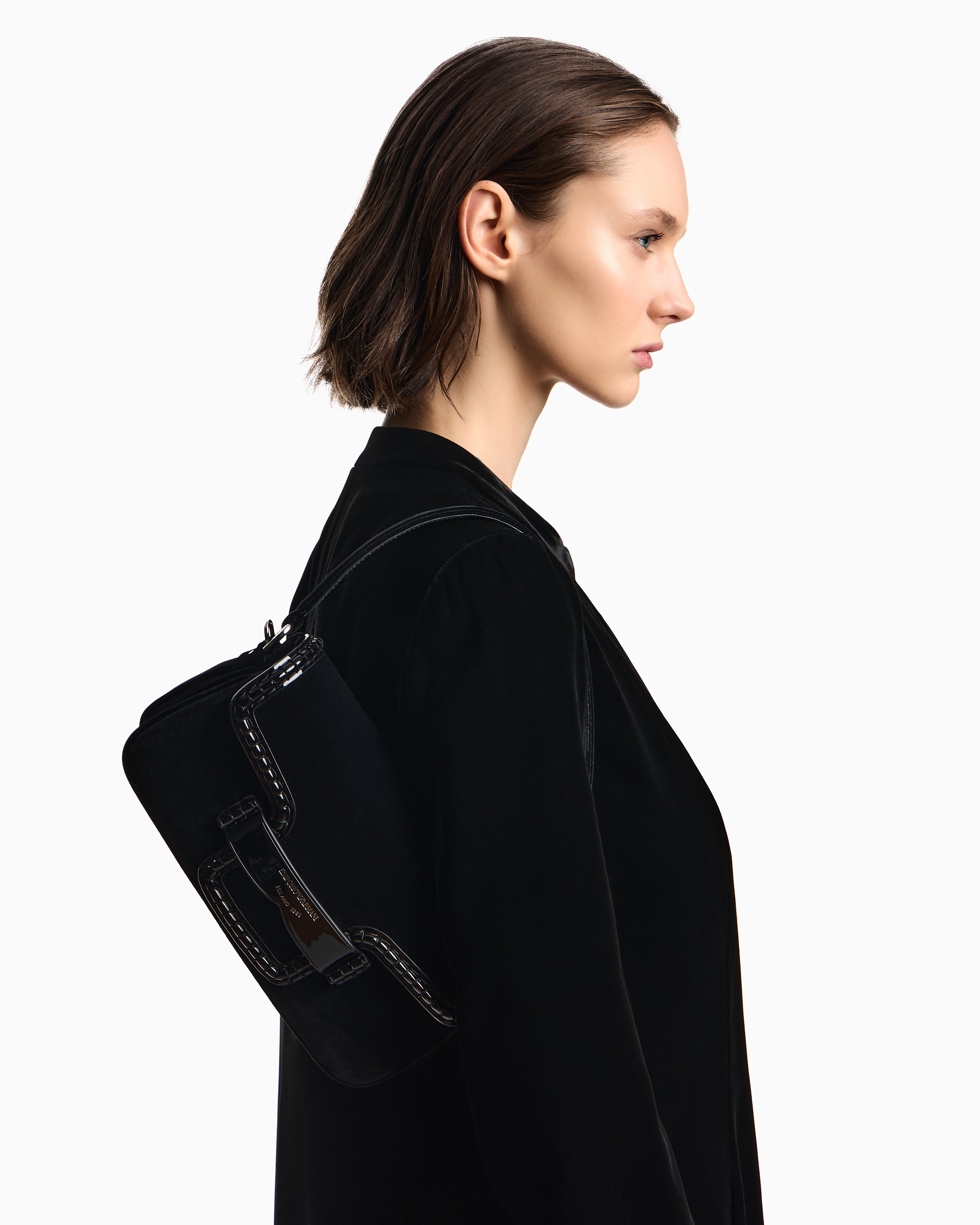 Emporio Armani Velvet shoulder bag with buckle