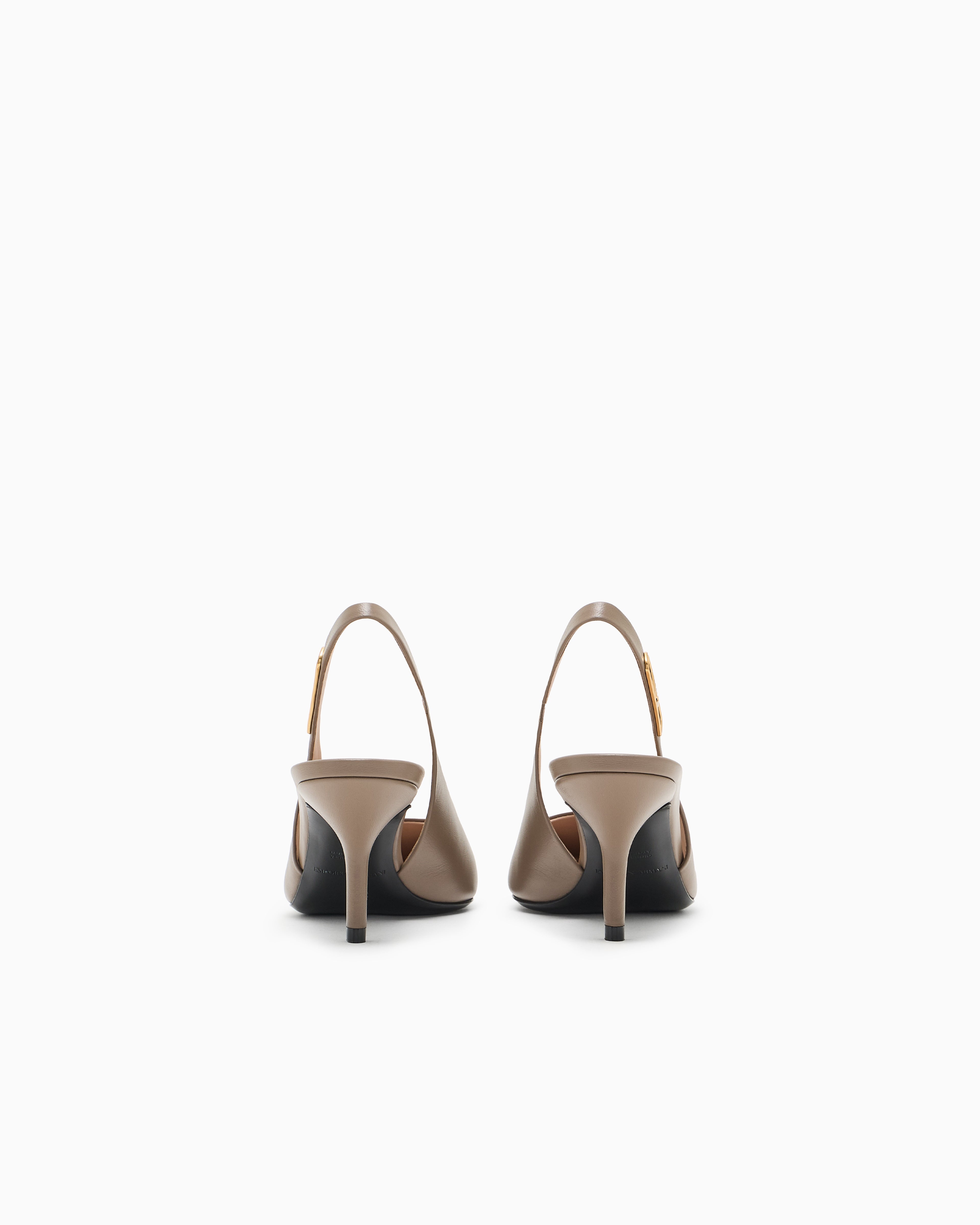 Emporio Armani Nappa-Leather Slingback Court Shoes With Eagle Plate Brown