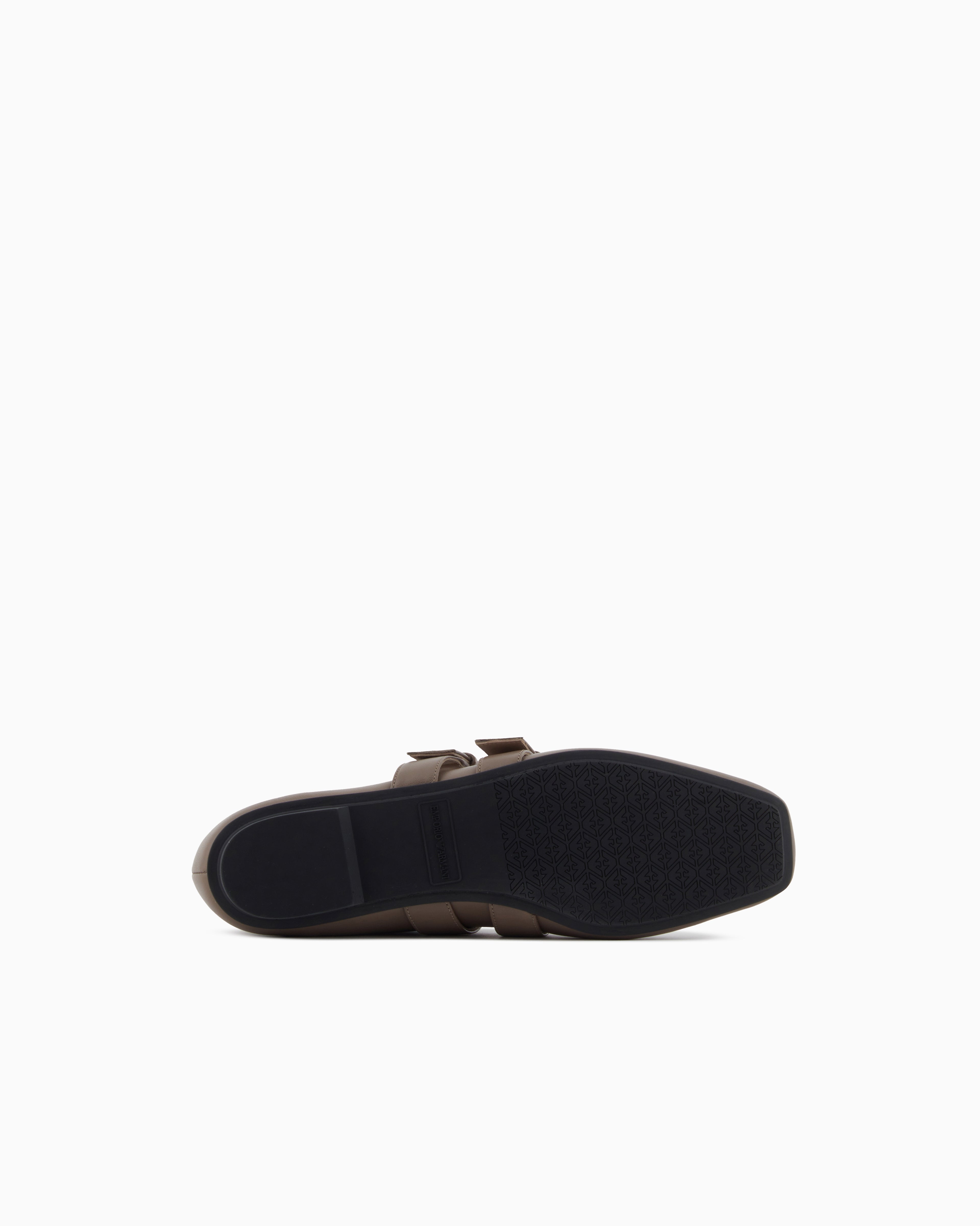 Emporio Armani Nappa-Leather Square-Toed Ballerinas With Double Strap Brown