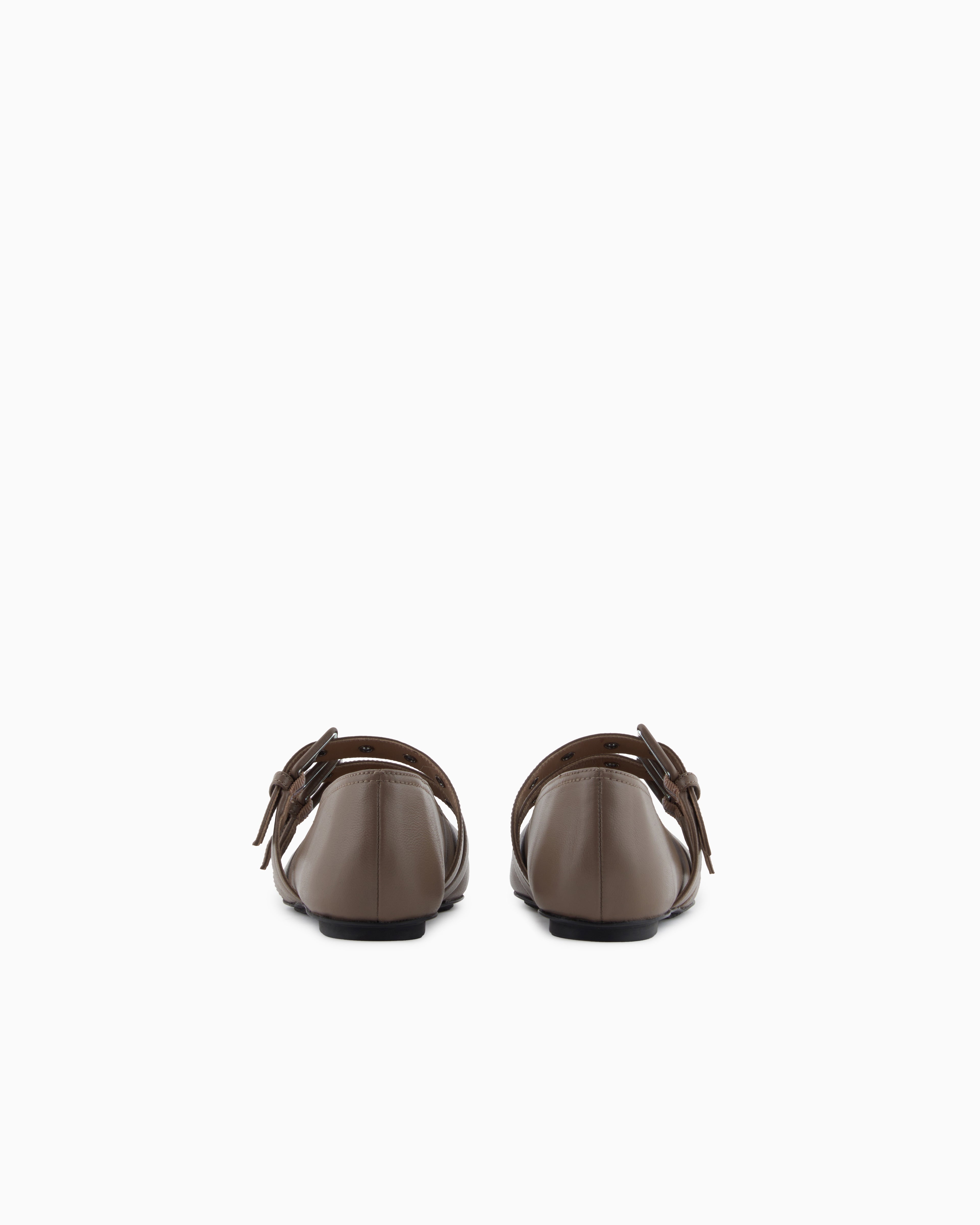 Emporio Armani Nappa-Leather Square-Toed Ballerinas With Double Strap Brown
