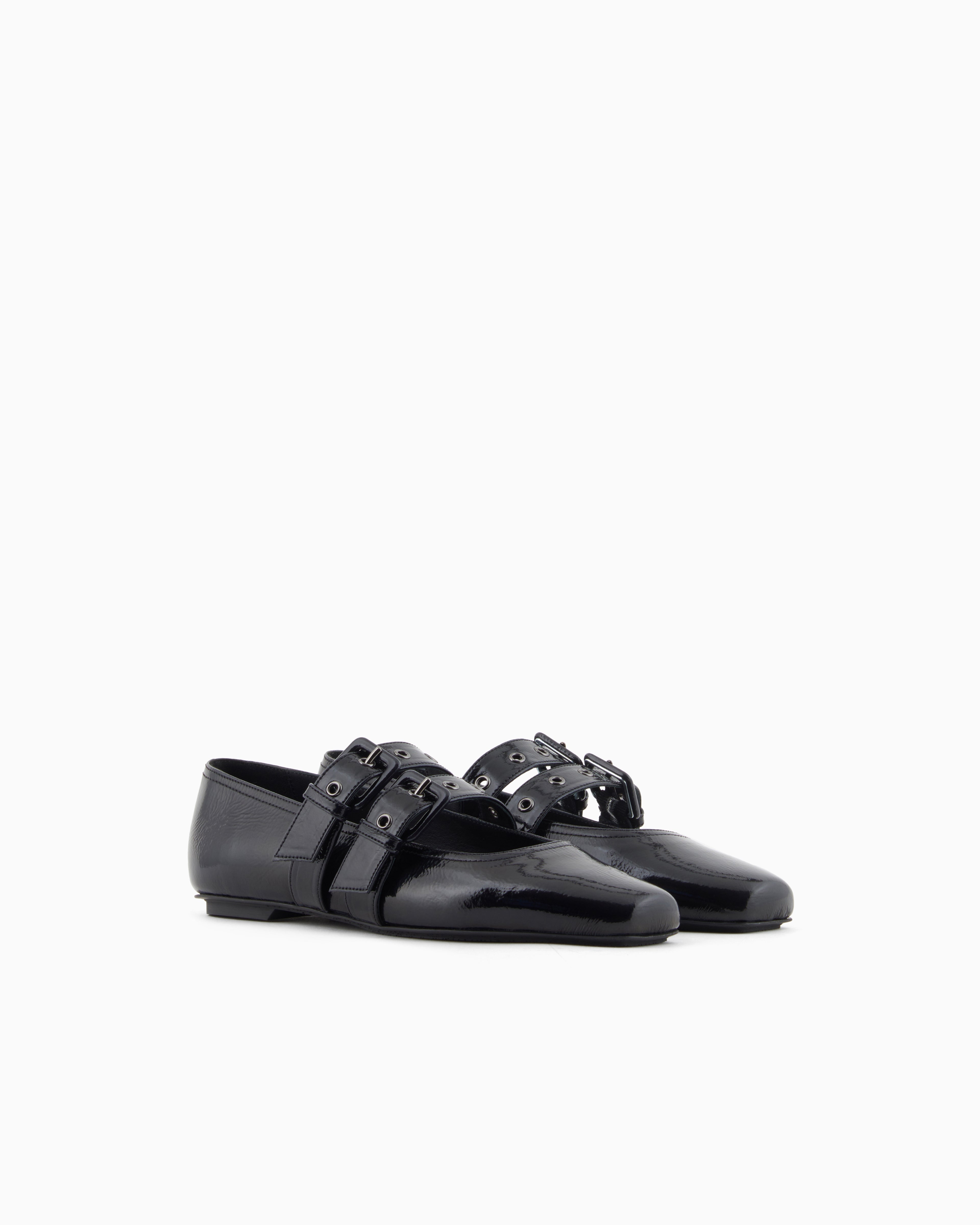 Emporio Armani Patent Leather Ballerinas With Double Strap Black