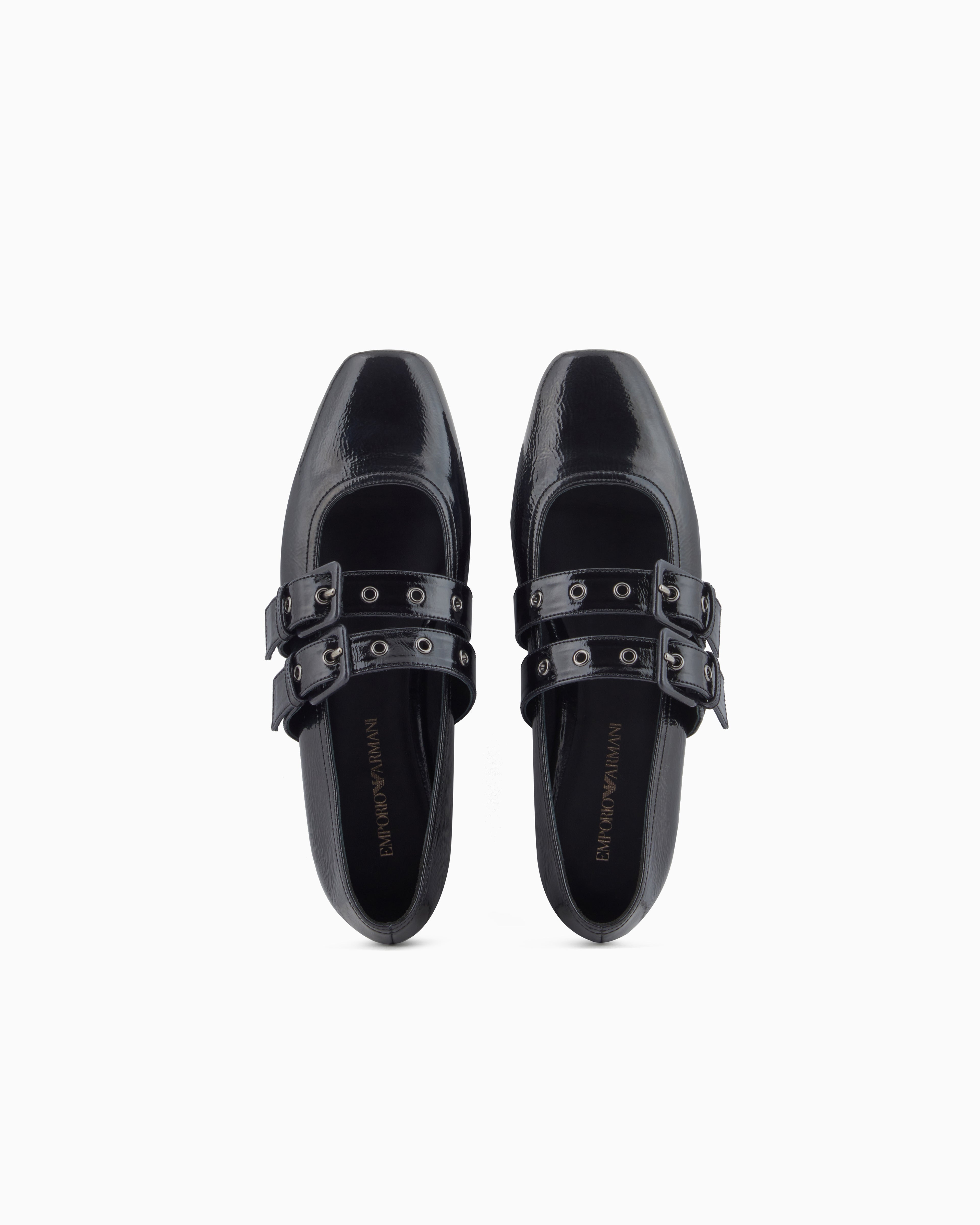 Emporio Armani Patent Leather Ballerinas With Double Strap Black