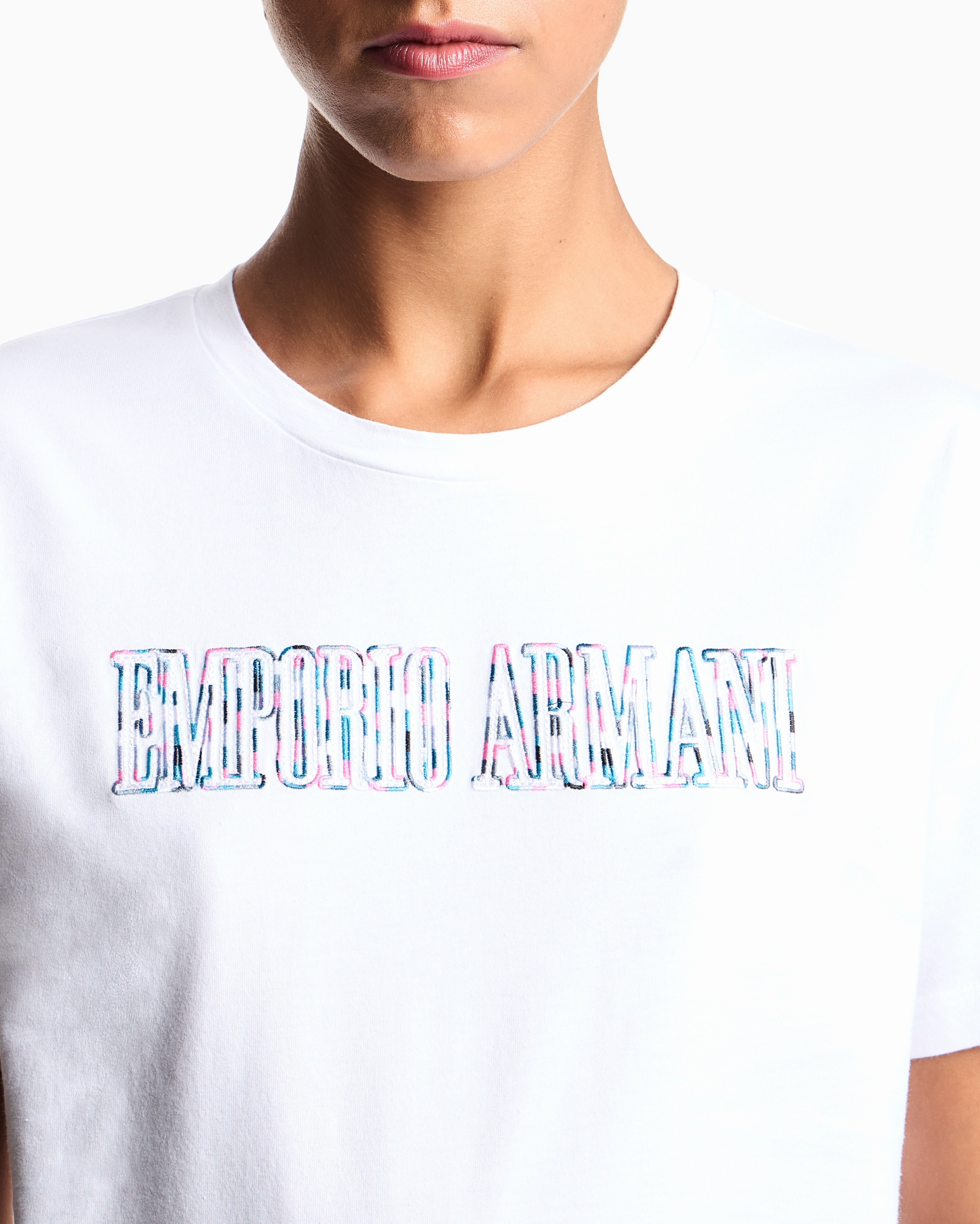 Emporio Armani ASV organic jersey T-shirt with multicoloured logo embroidery