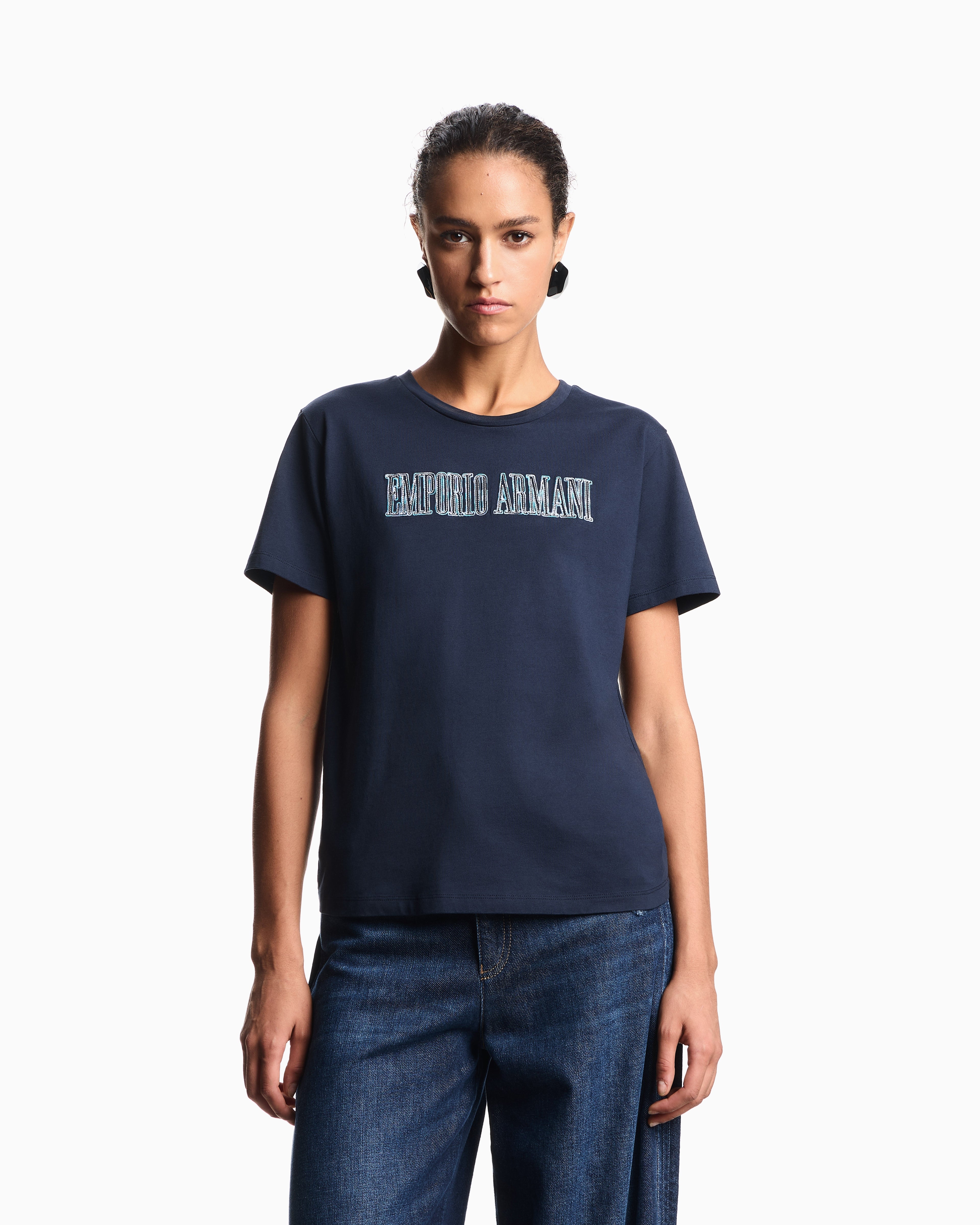 Emporio Armani ASV organic jersey T-shirt with multicoloured logo embroidery