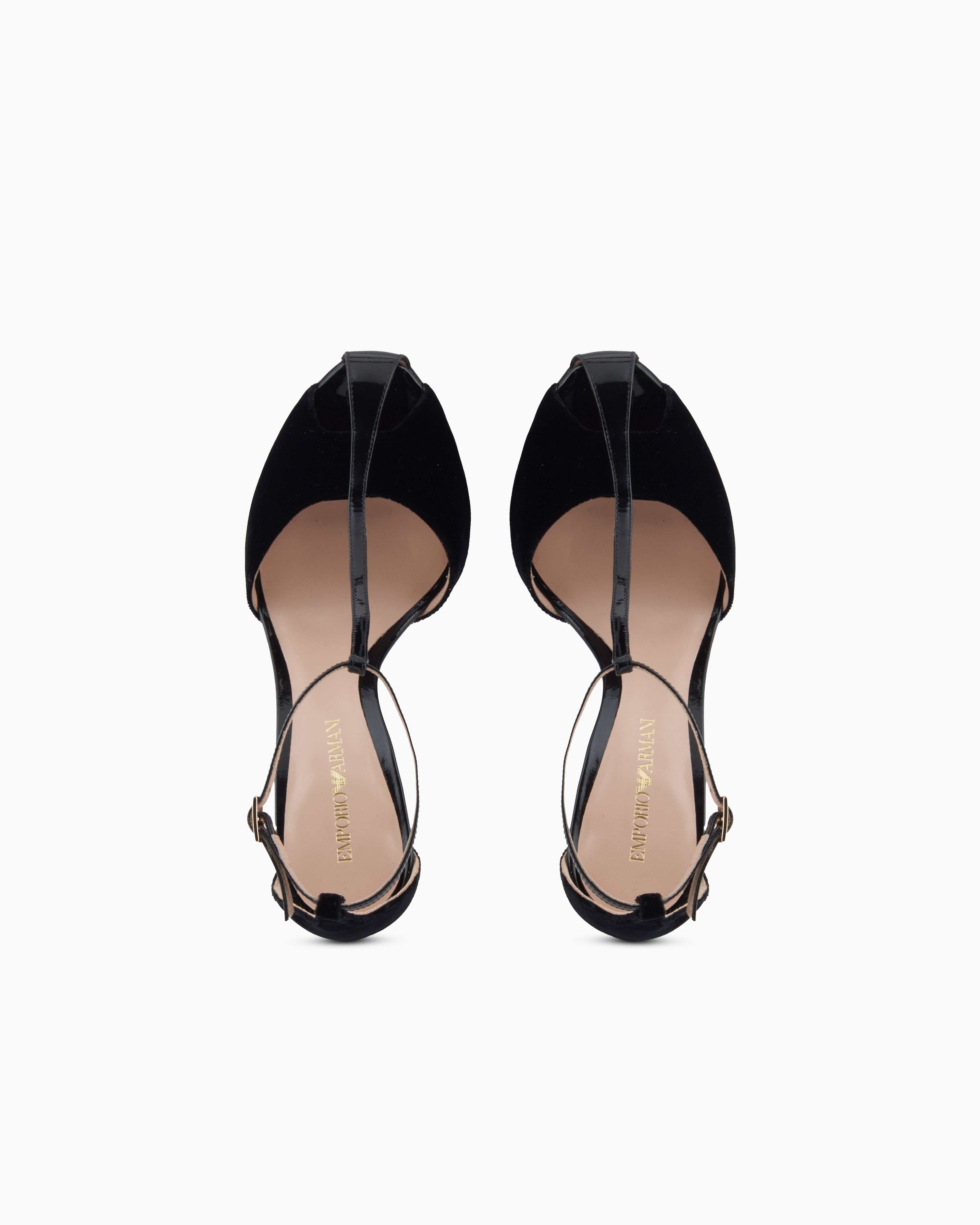 Emporio Armani Velvet And Patent-Leather T-Bar Heeled Sandals Black