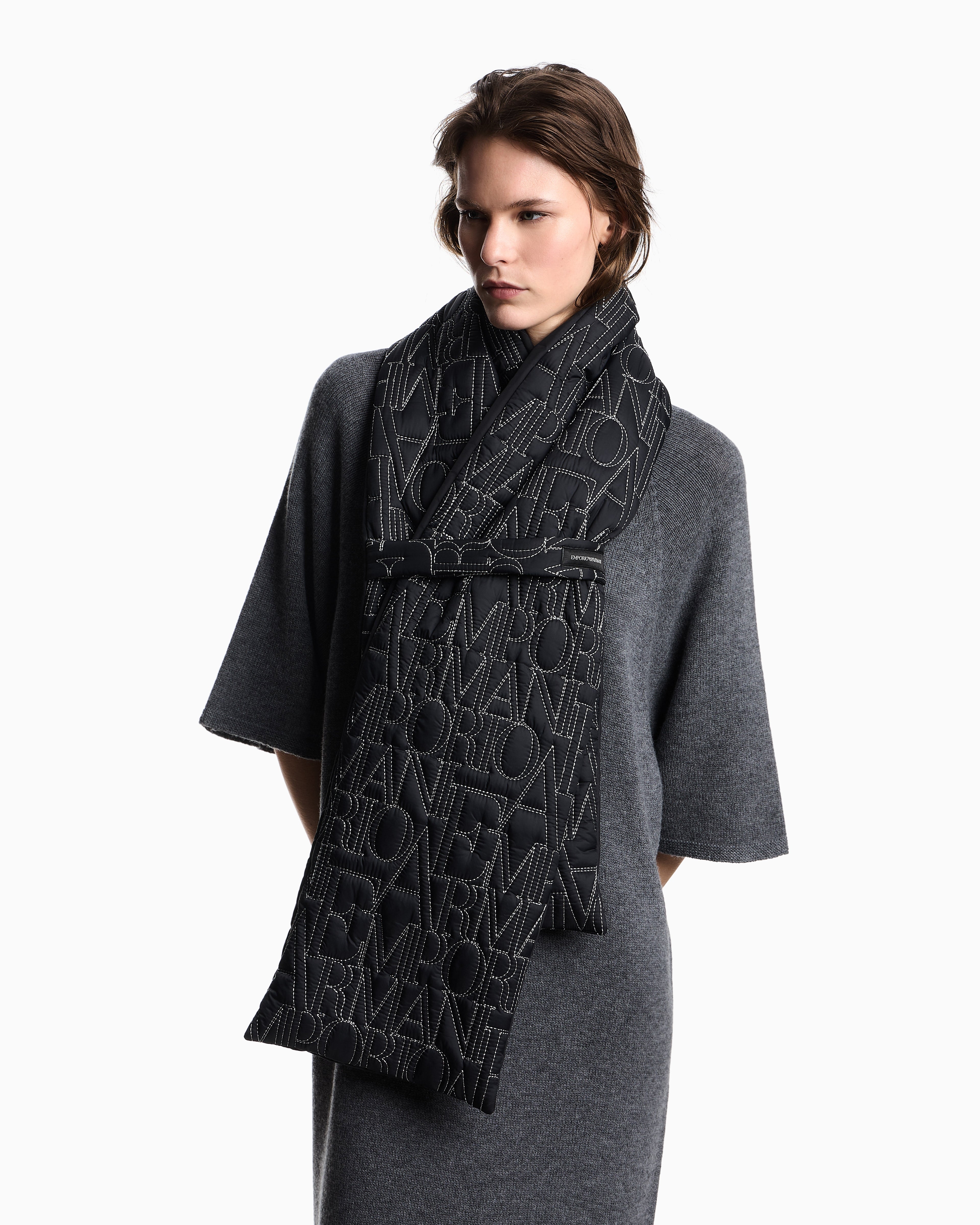 Emporio Armani Nylon scarf with embroidered logo