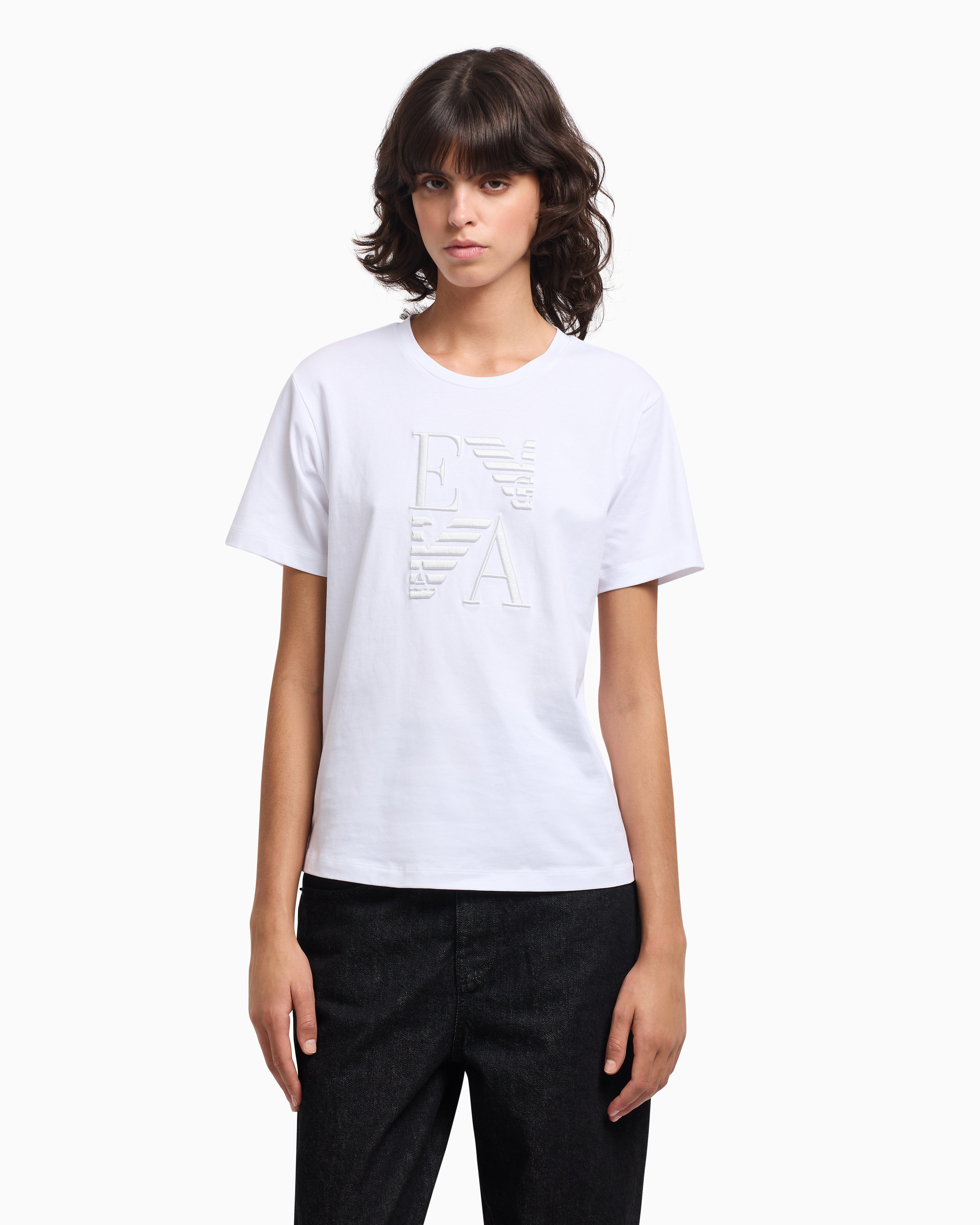 Emporio Armani ASV Winter Urbanism capsule collection organic-jersey T-shirt with logo embroidery