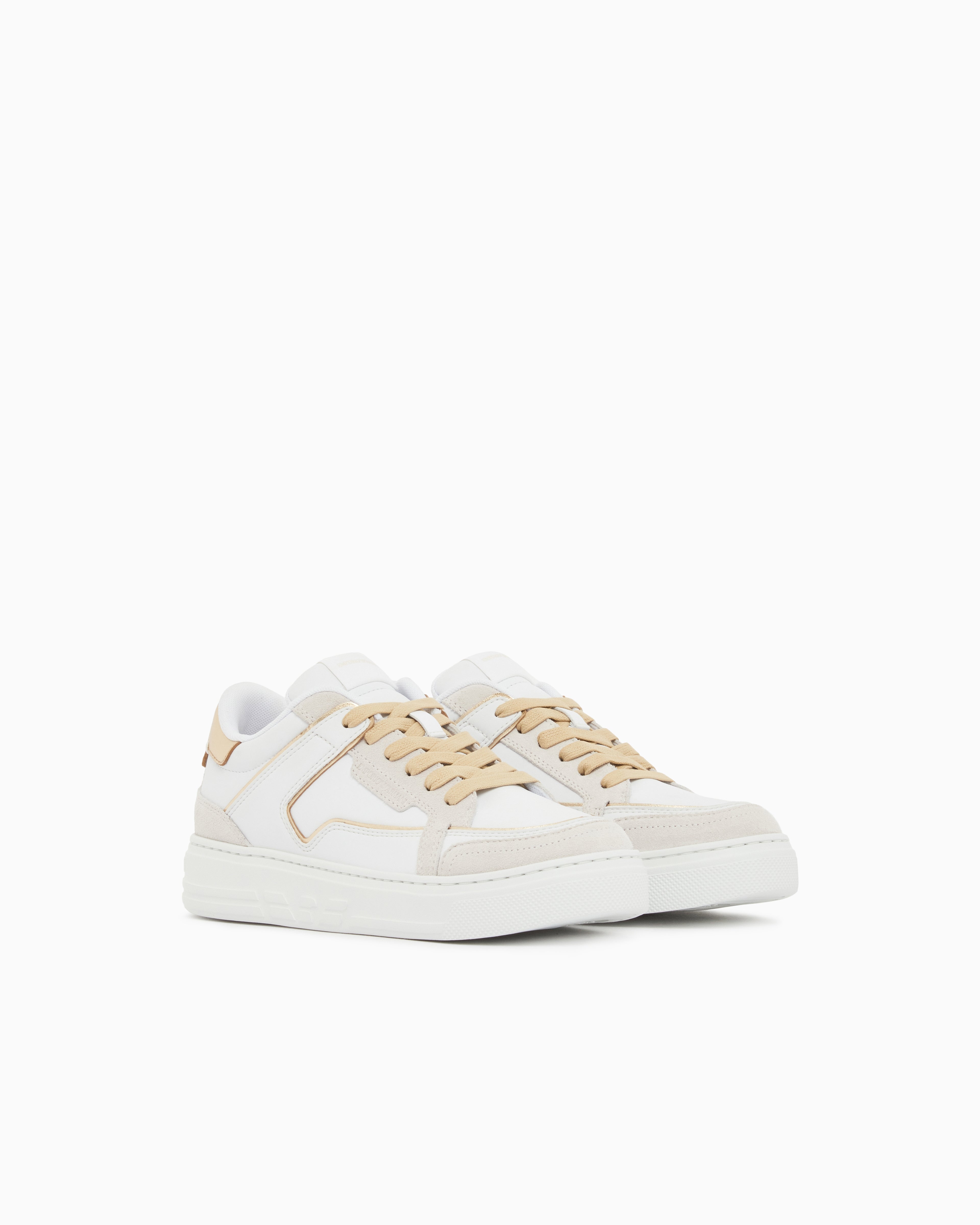 Emporio Armani Leather Sneakers With Gold-Coloured Details White