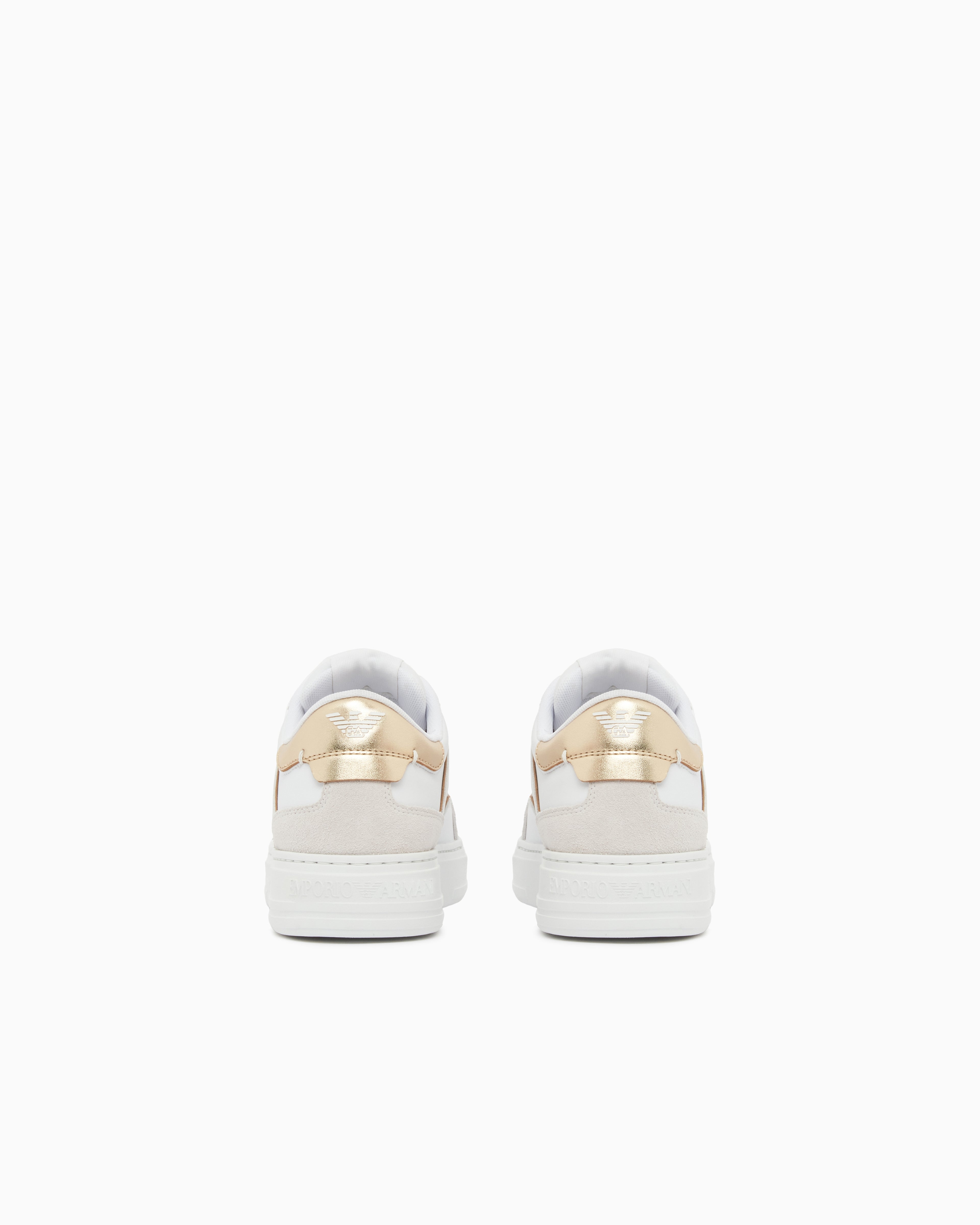 Emporio Armani Leather Sneakers With Gold-Coloured Details White