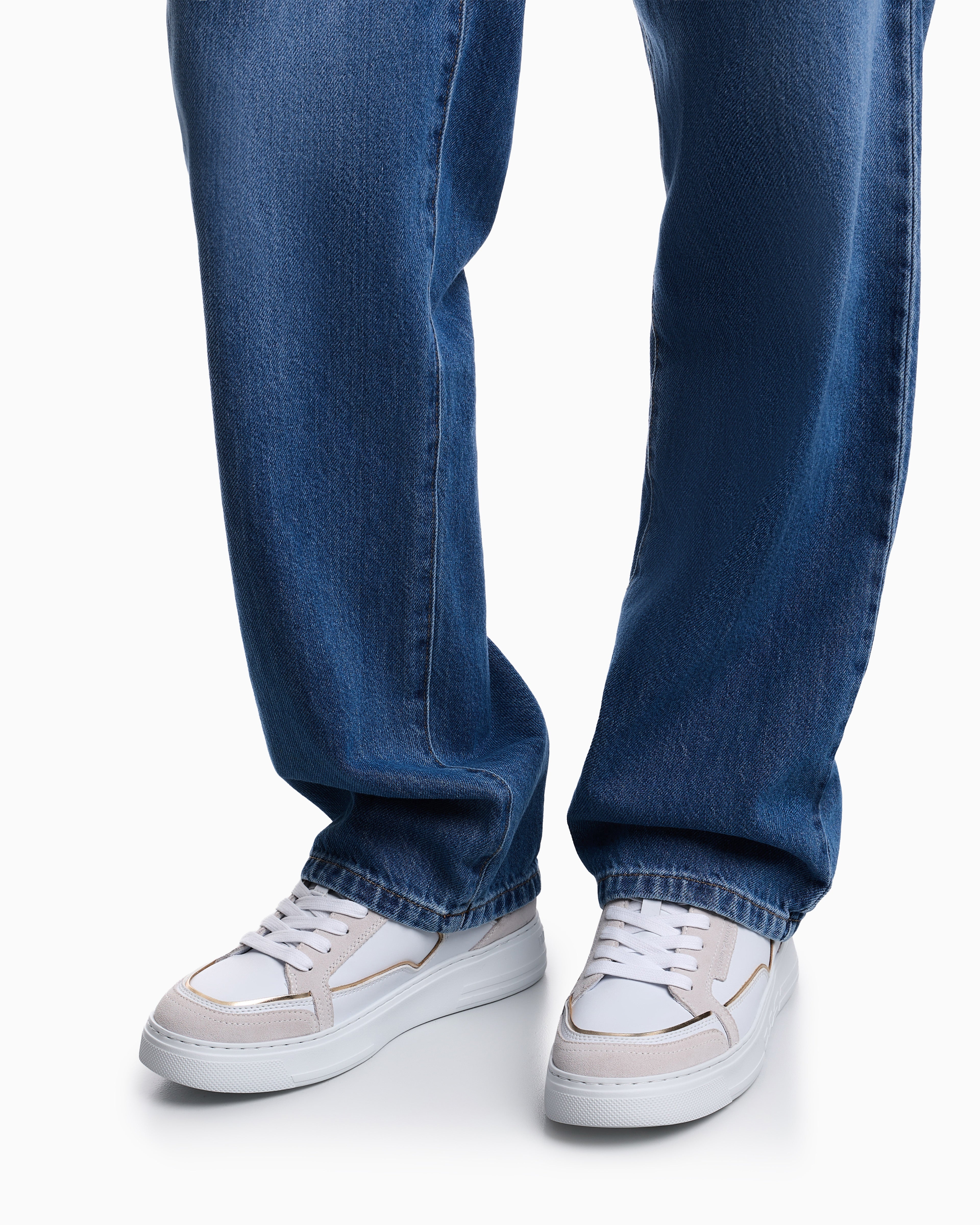 Emporio Armani Leather Sneakers With Gold-Coloured Details White