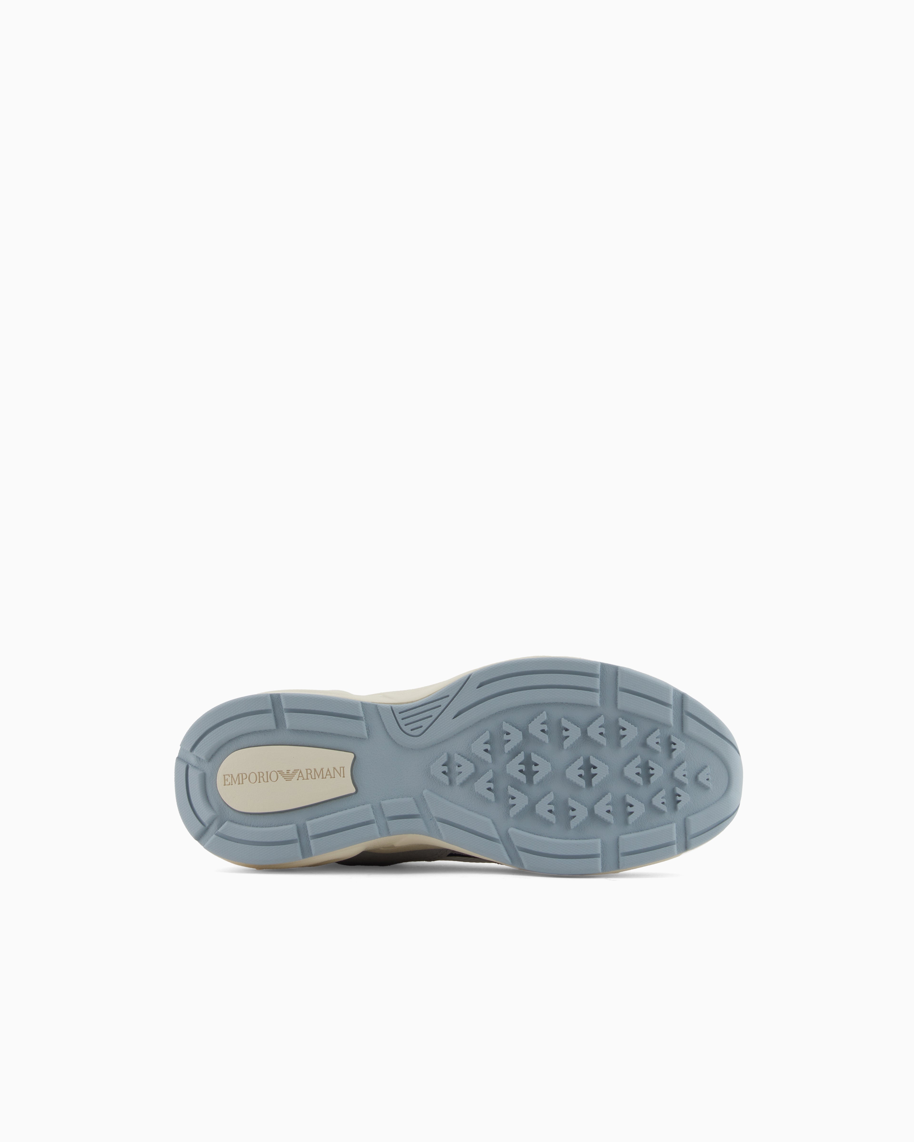 Emporio Armani Mesh Sneakers With Suede Details And An Eagle Logo Grey
