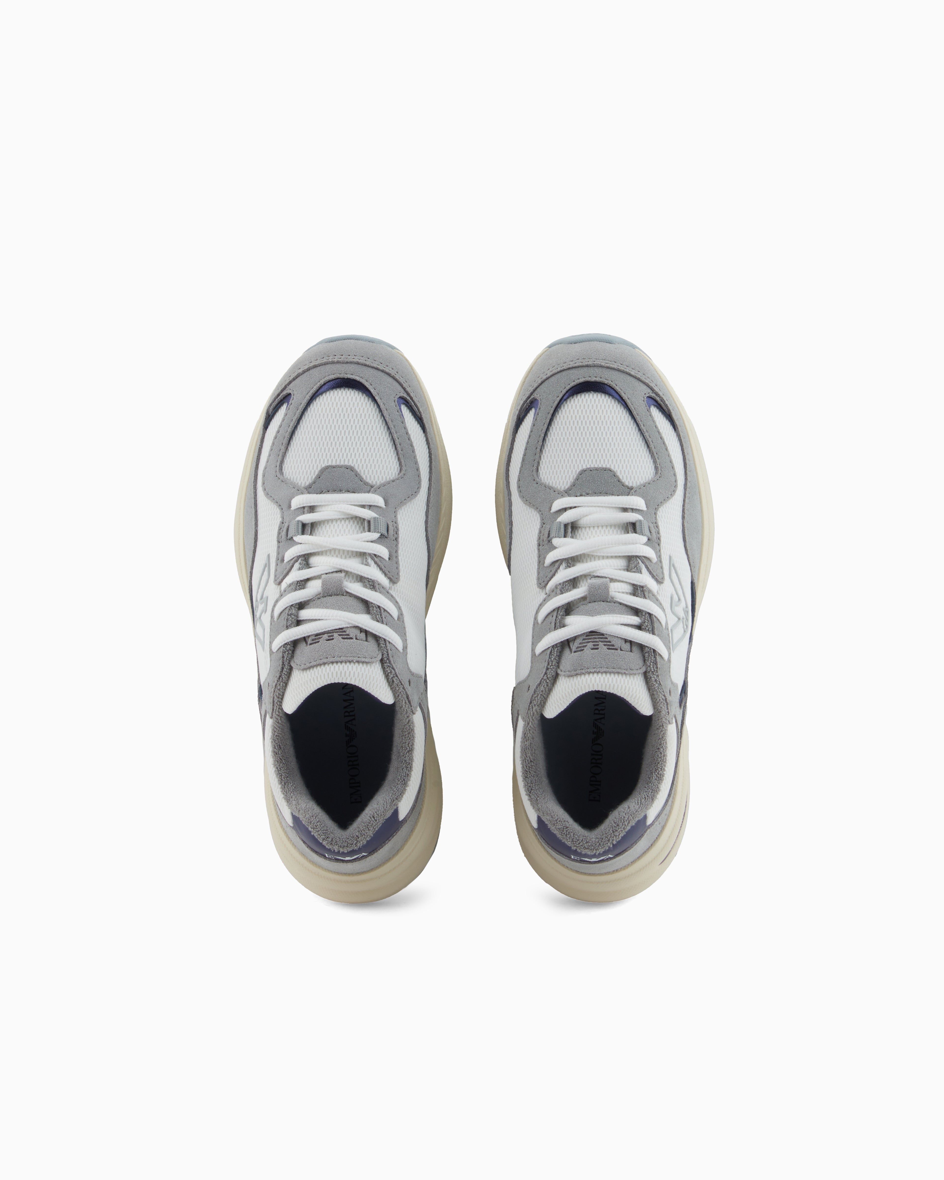 Emporio Armani Mesh Sneakers With Suede Details And An Eagle Logo Grey