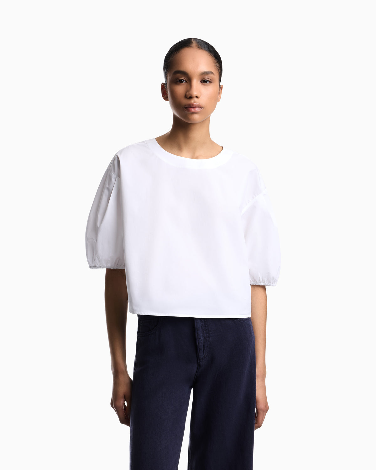 Emporio Armani Poplin blouse with puffed sleeves