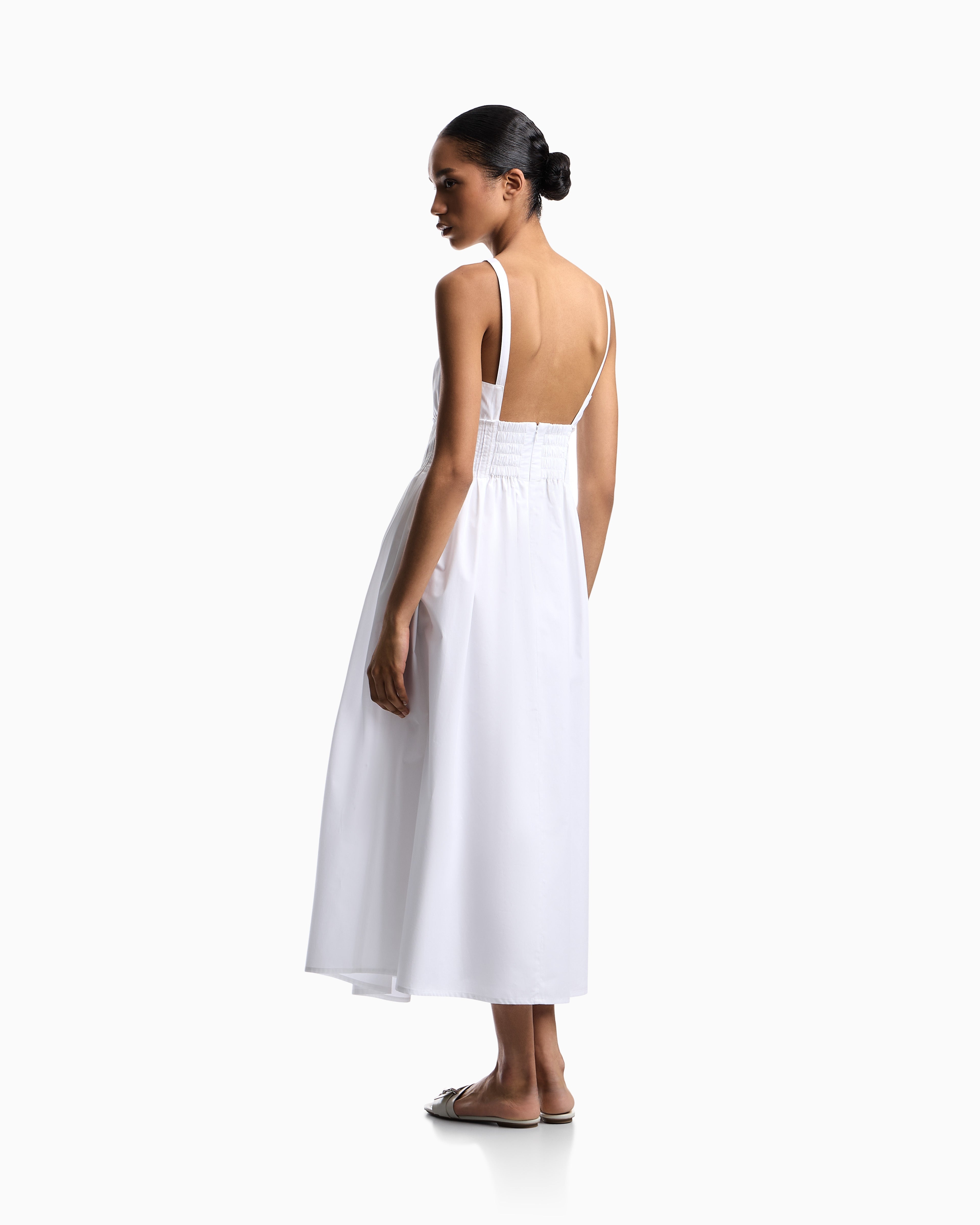 Emporio Armani Long dress in poplin with smocked motif