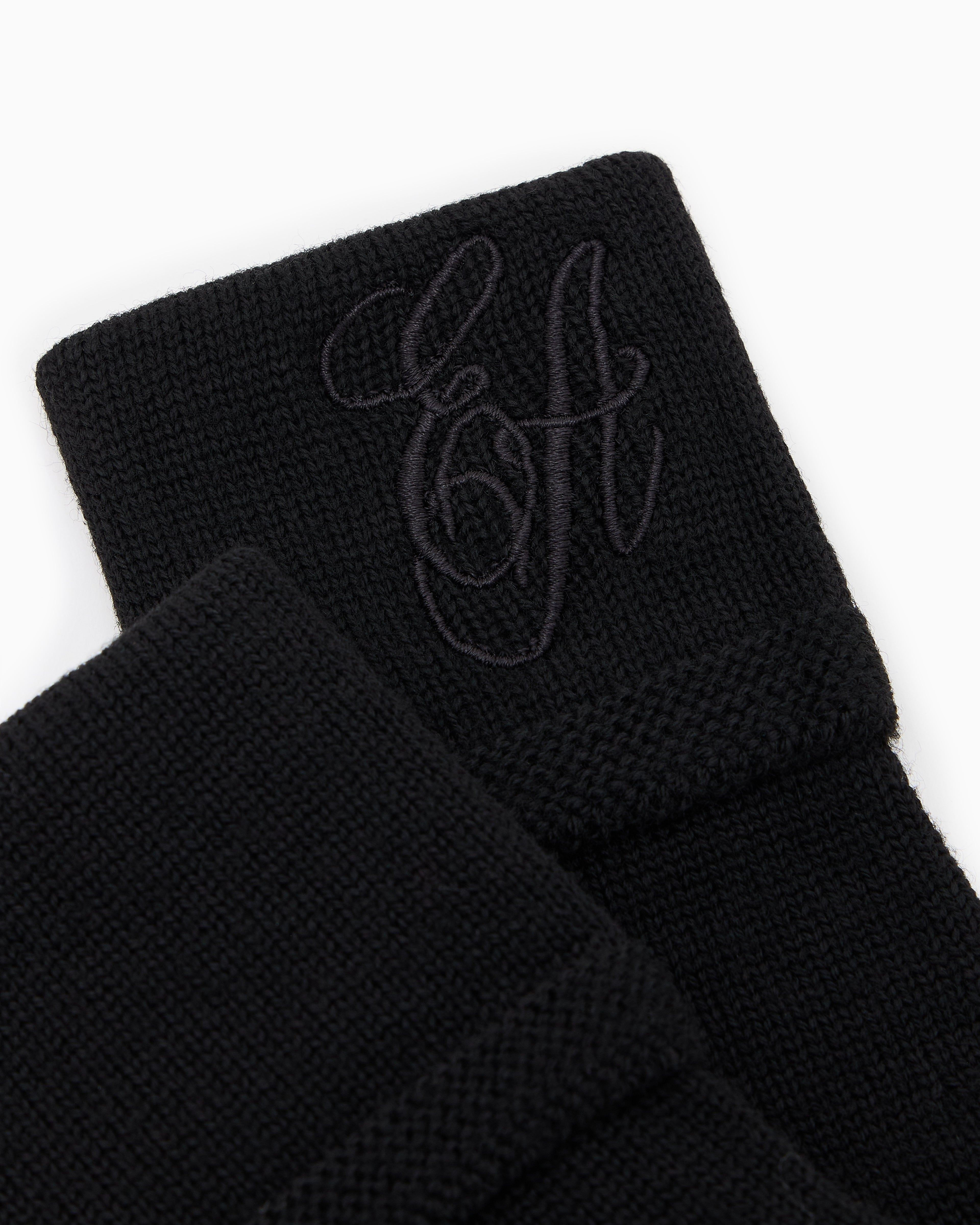 Emporio Armani Wool knit gloves with EA signature logo embroidery