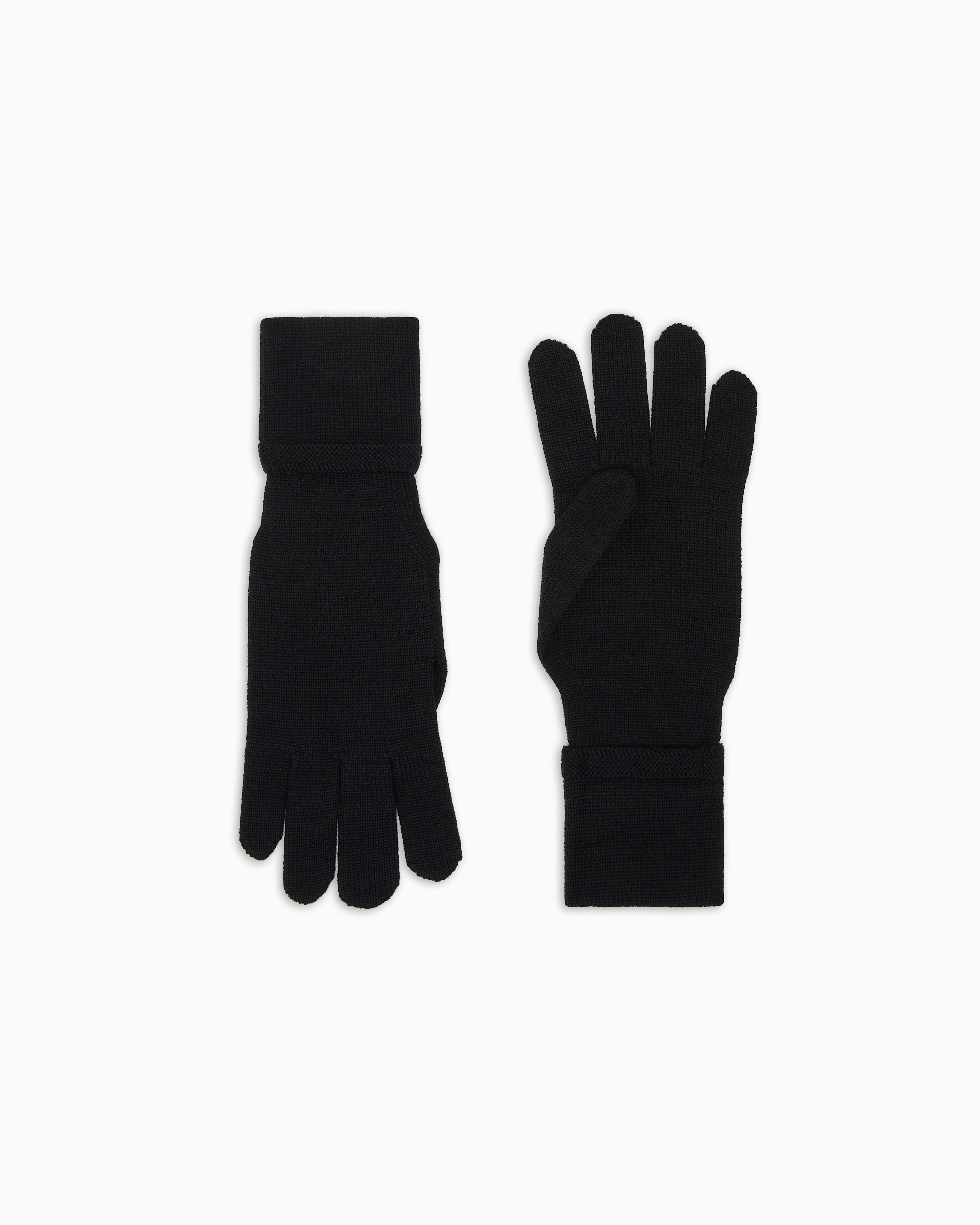 Emporio Armani Wool knit gloves with EA signature logo embroidery