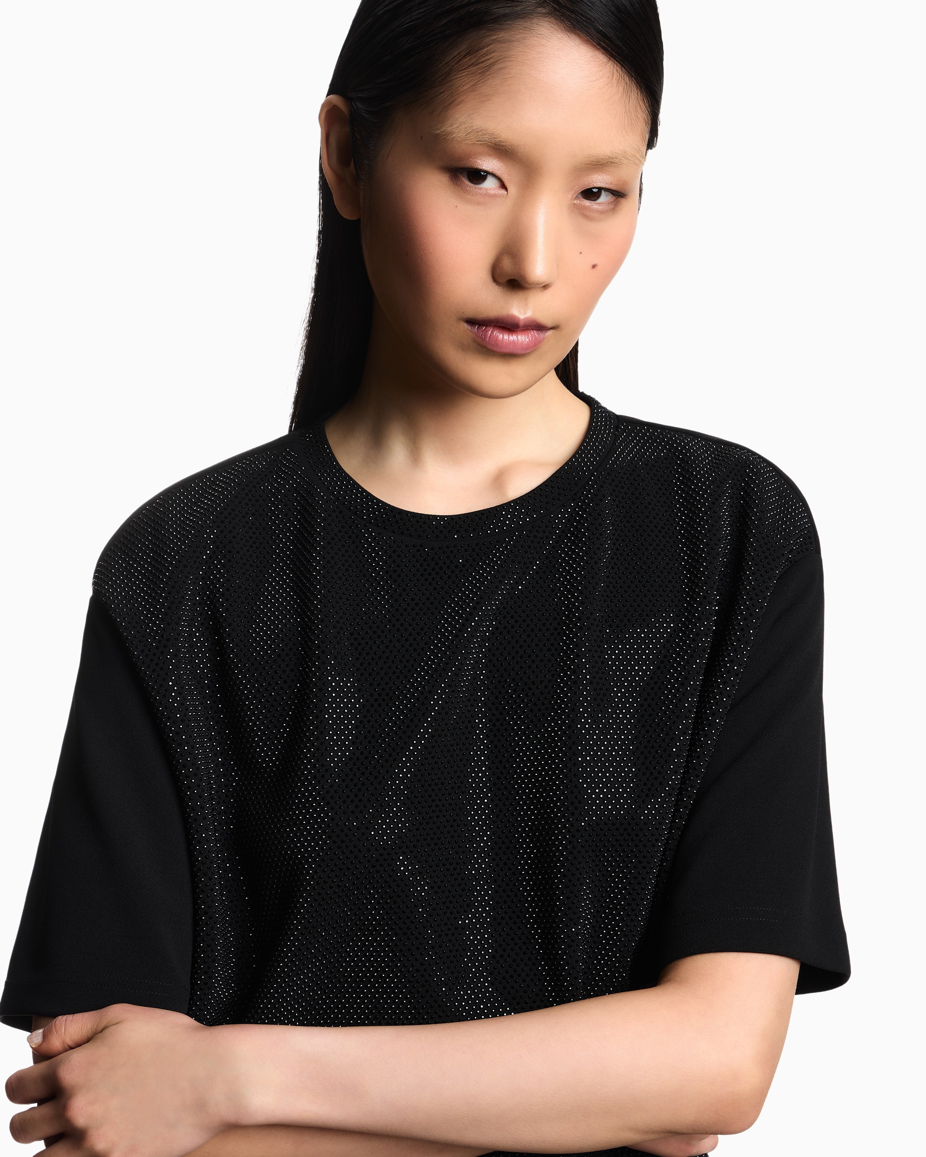 Emporio Armani Scuba crêpe T-shirt with micro studs