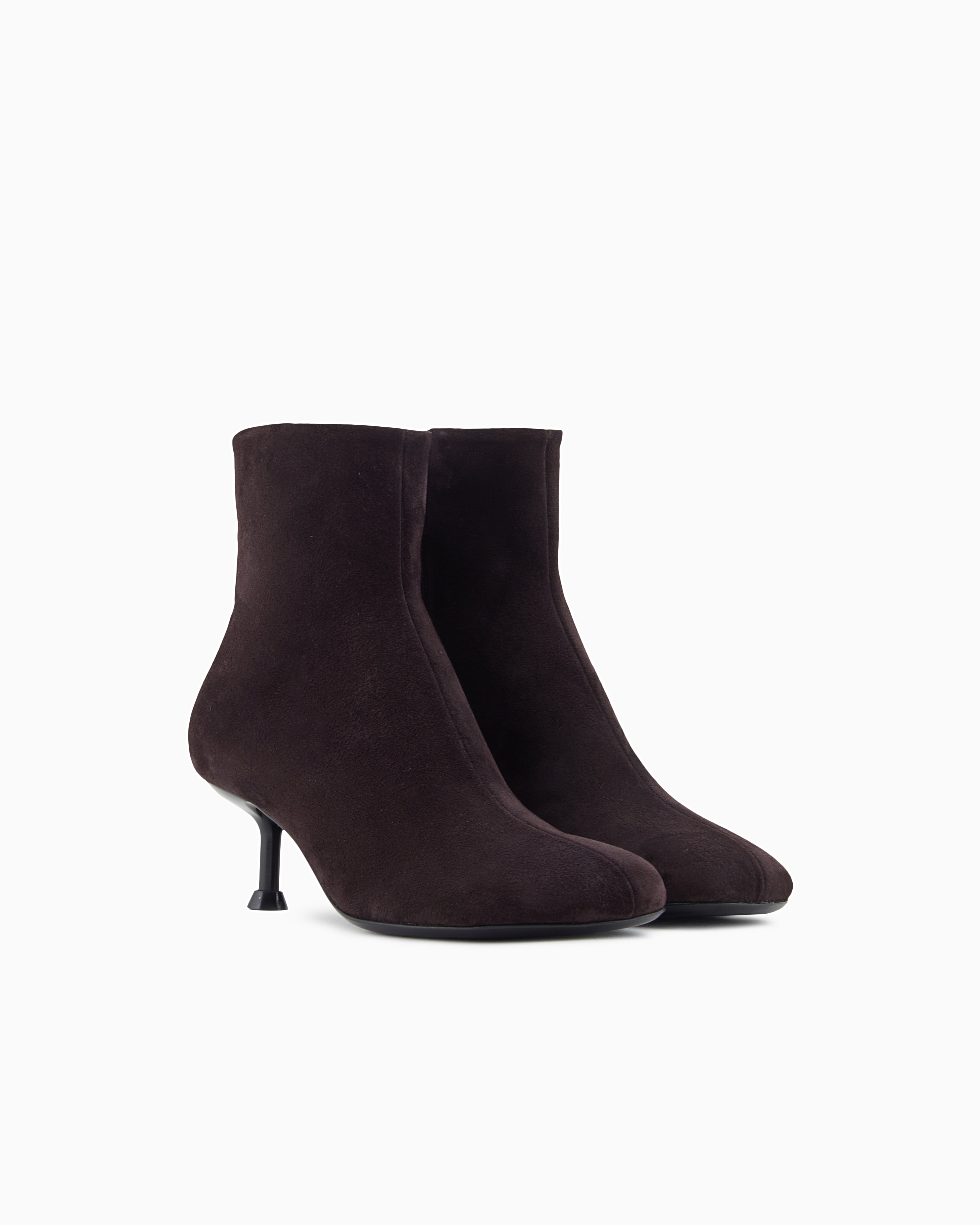 Emporio Armani New York Capsule Collection Suede Ankle Boots With Kitten Heel Brown