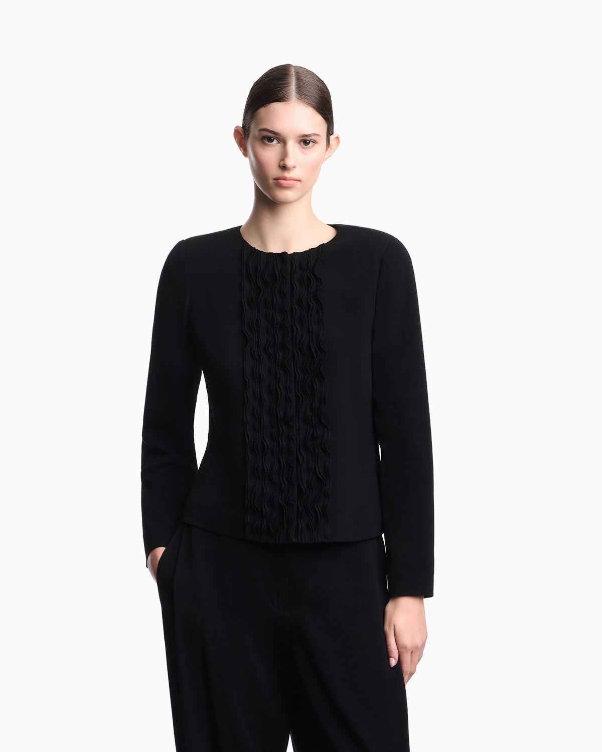 Emporio Armani Armure fabric jacket with ruffles