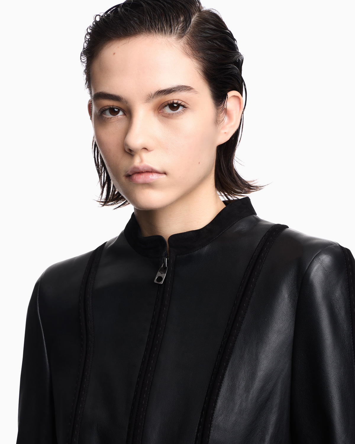 Emporio Armani glove nappa leather jacket with suede piping