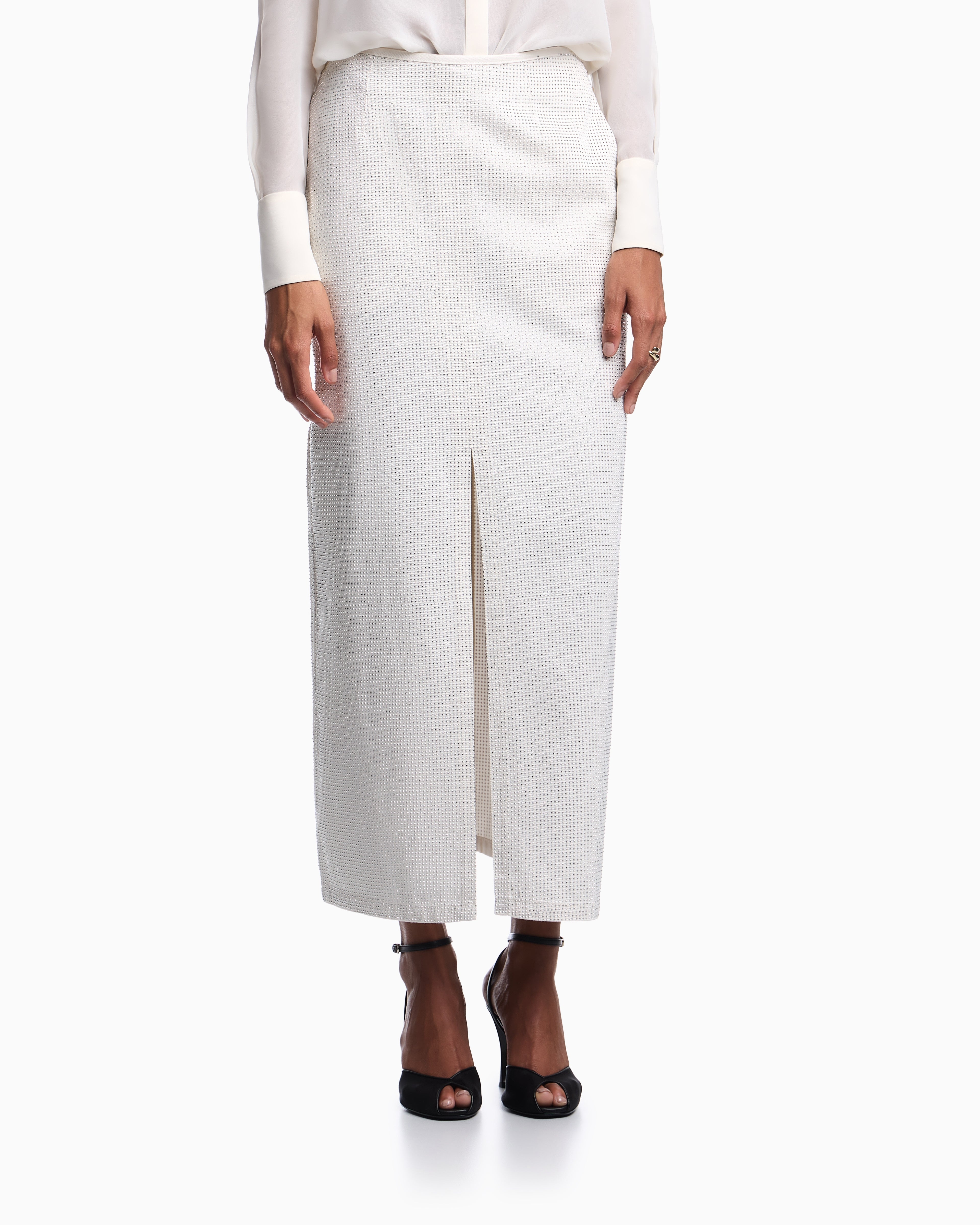 Emporio Armani Long drill skirt with all-over micro studs
