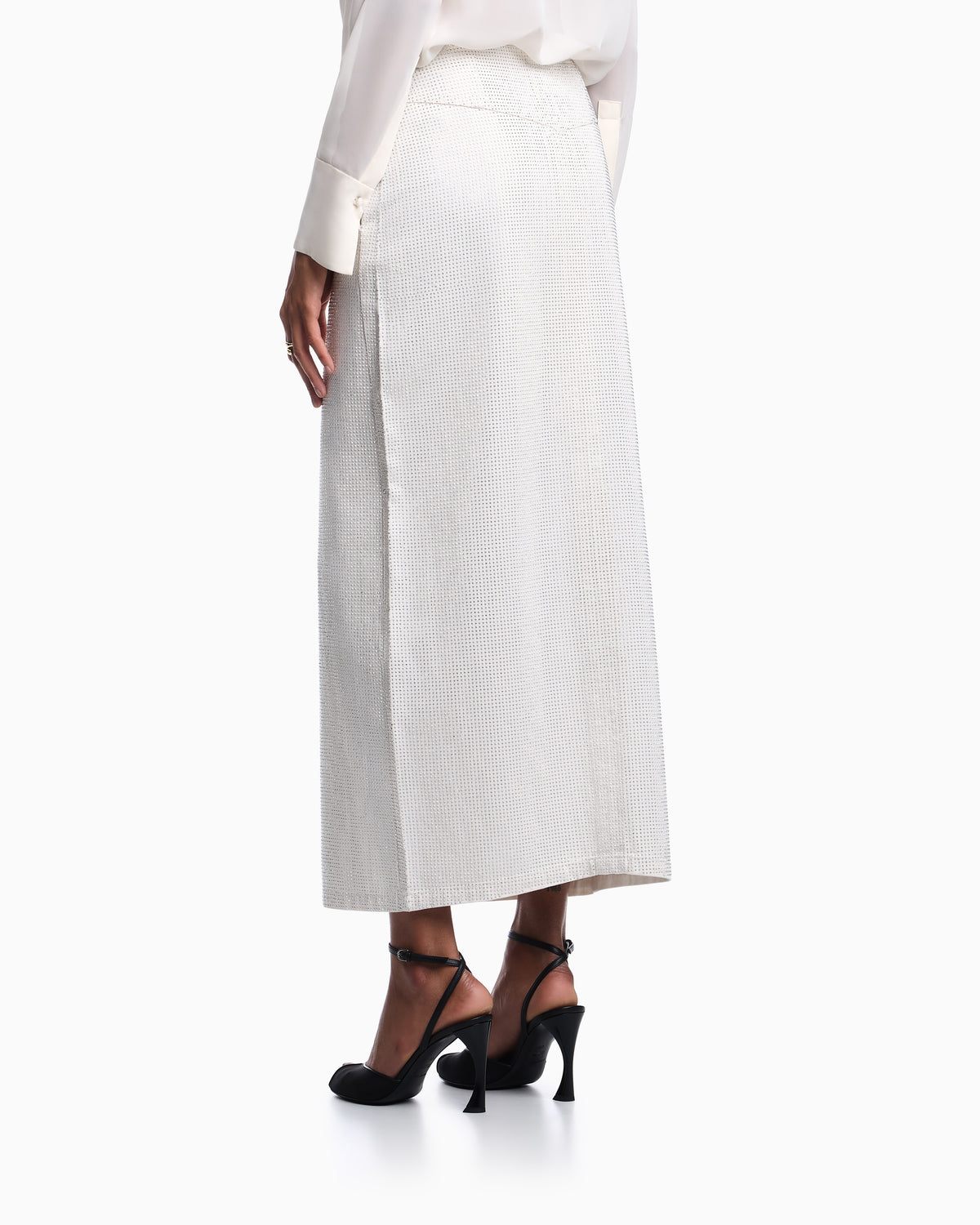 Emporio Armani Long drill skirt with all-over micro studs