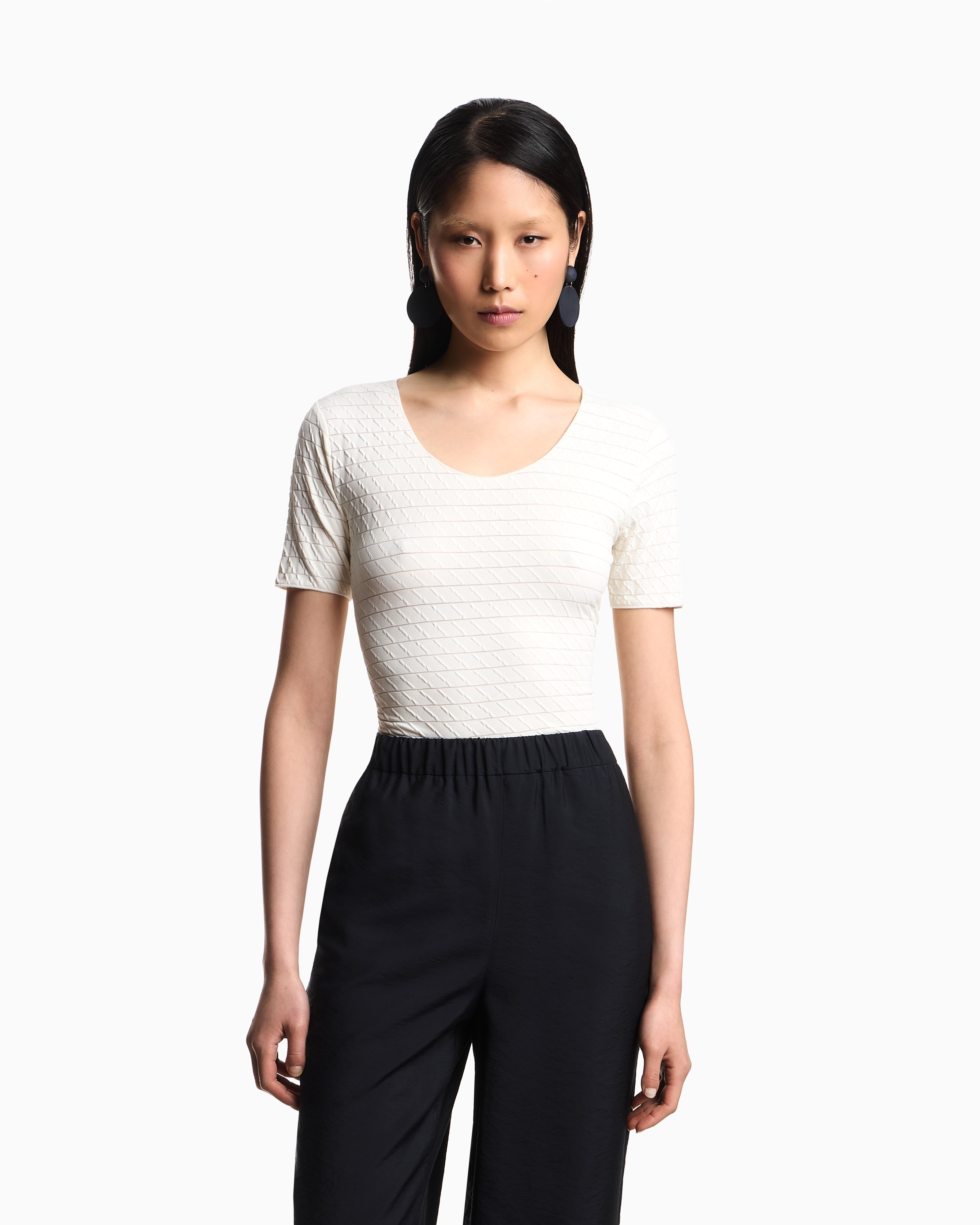 Emporio Armani Stretch nylon jersey jumper with jacquard motif
