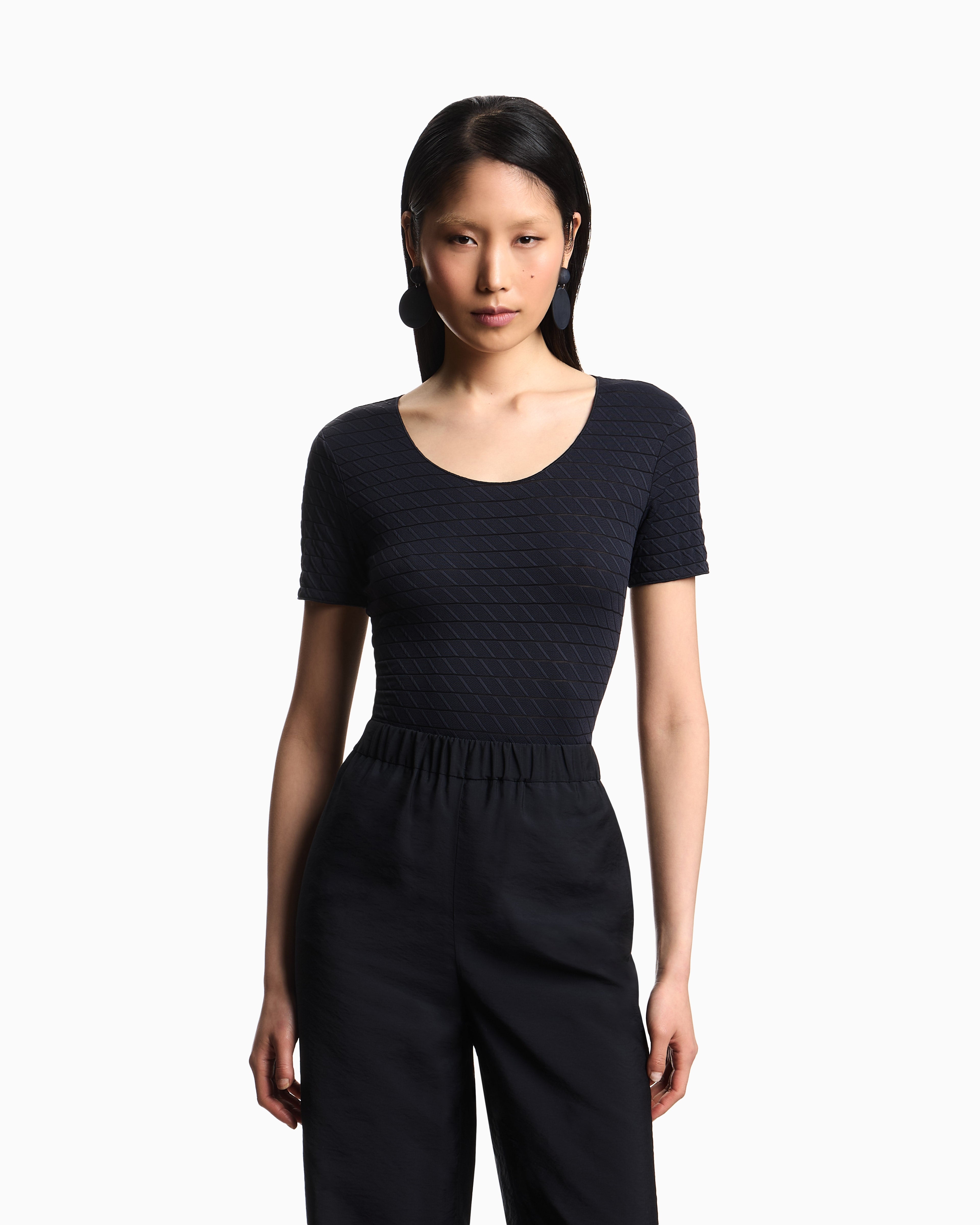 Emporio Armani Stretch nylon jersey jumper with jacquard motif