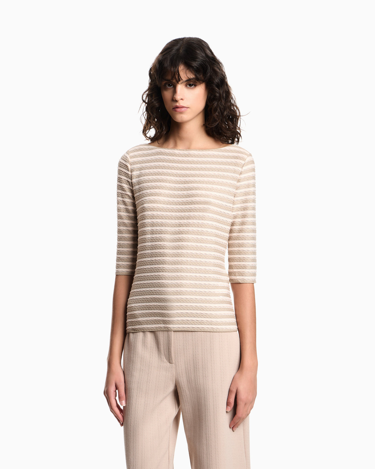 Emporio Armani Jumper with three-quarter length sleeves in striped jacquard jersey with a pattern
