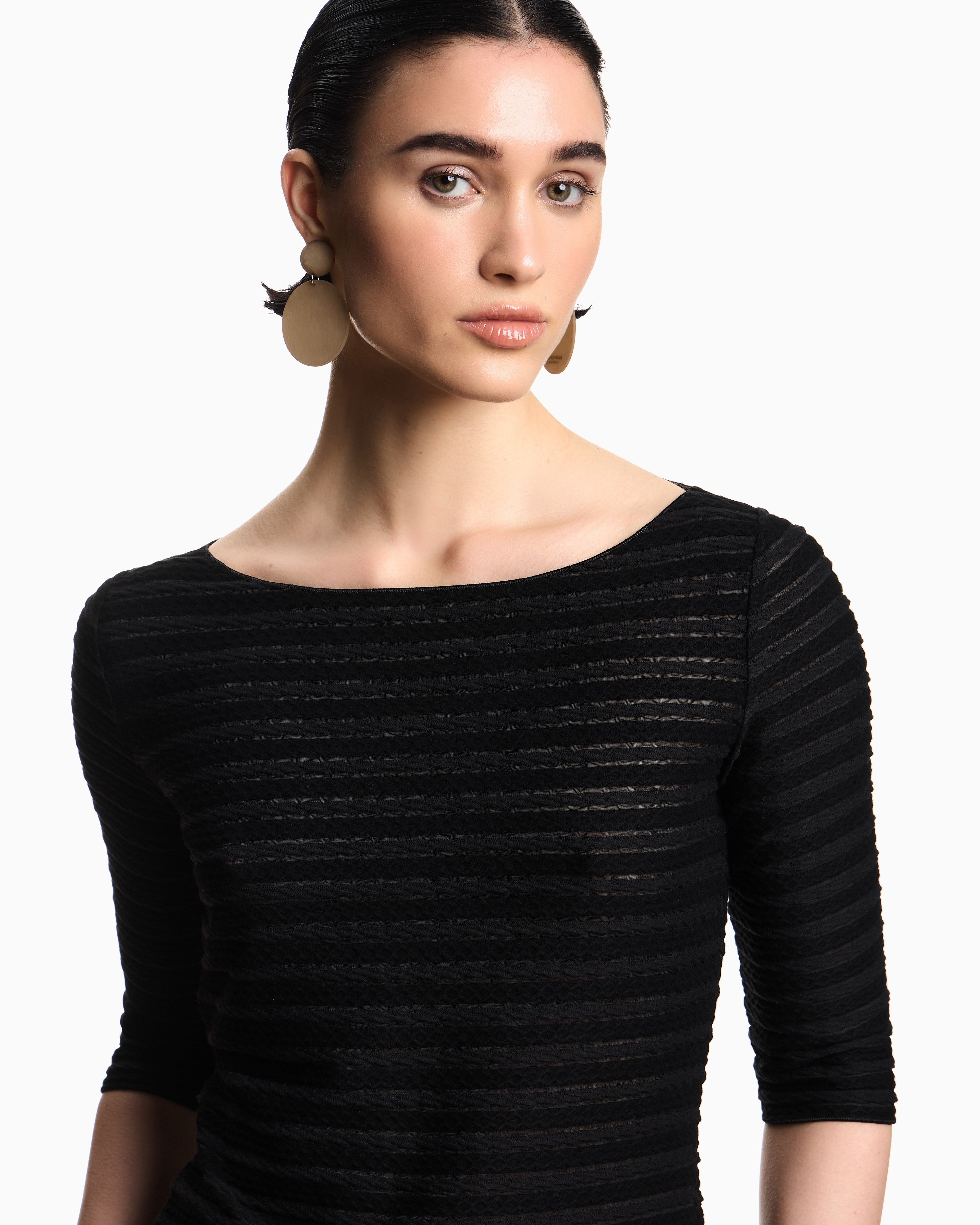 Emporio Armani Jumper with three-quarter length sleeves in striped jacquard jersey with a pattern