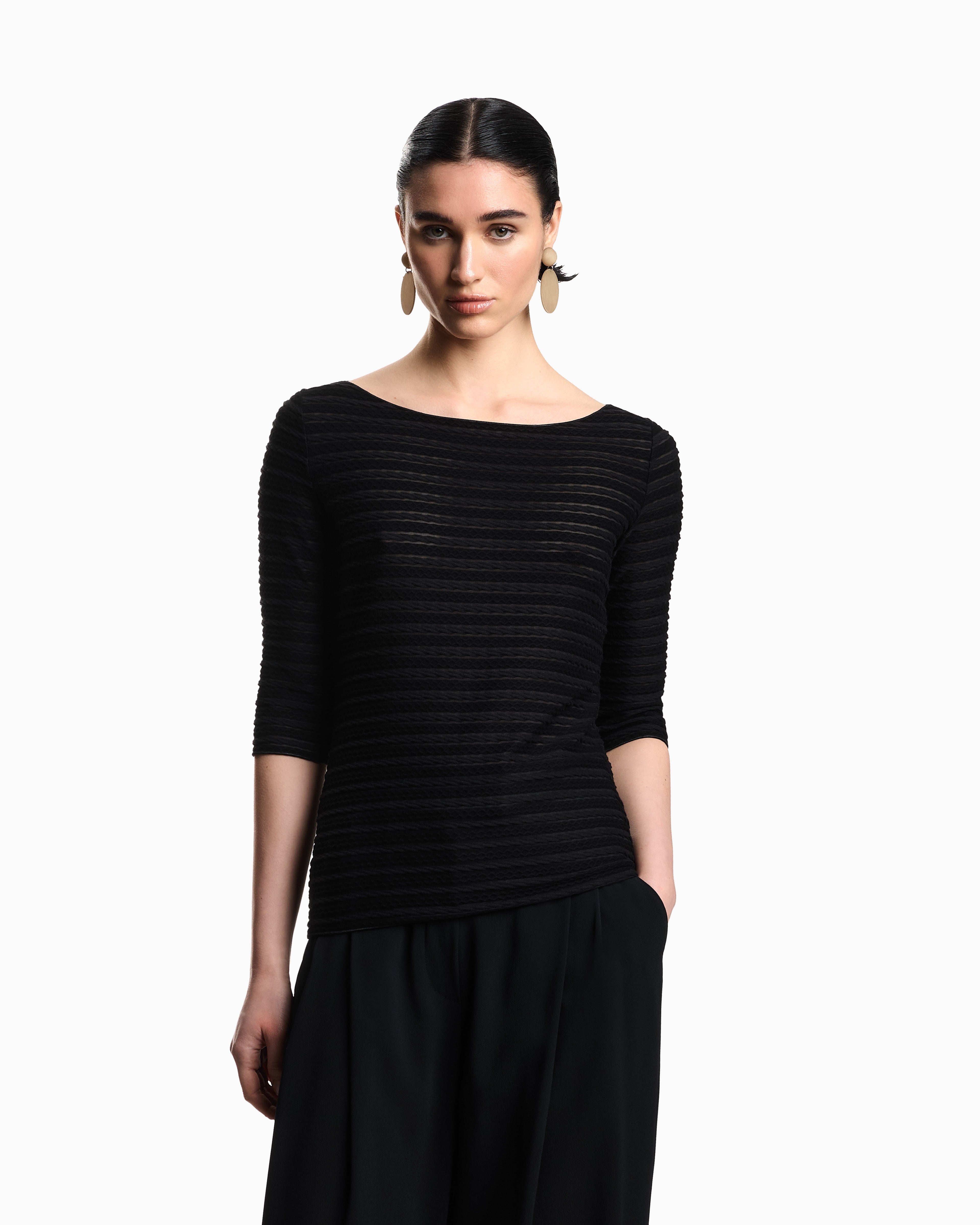 Emporio Armani Jumper with three-quarter length sleeves in striped jacquard jersey with a pattern