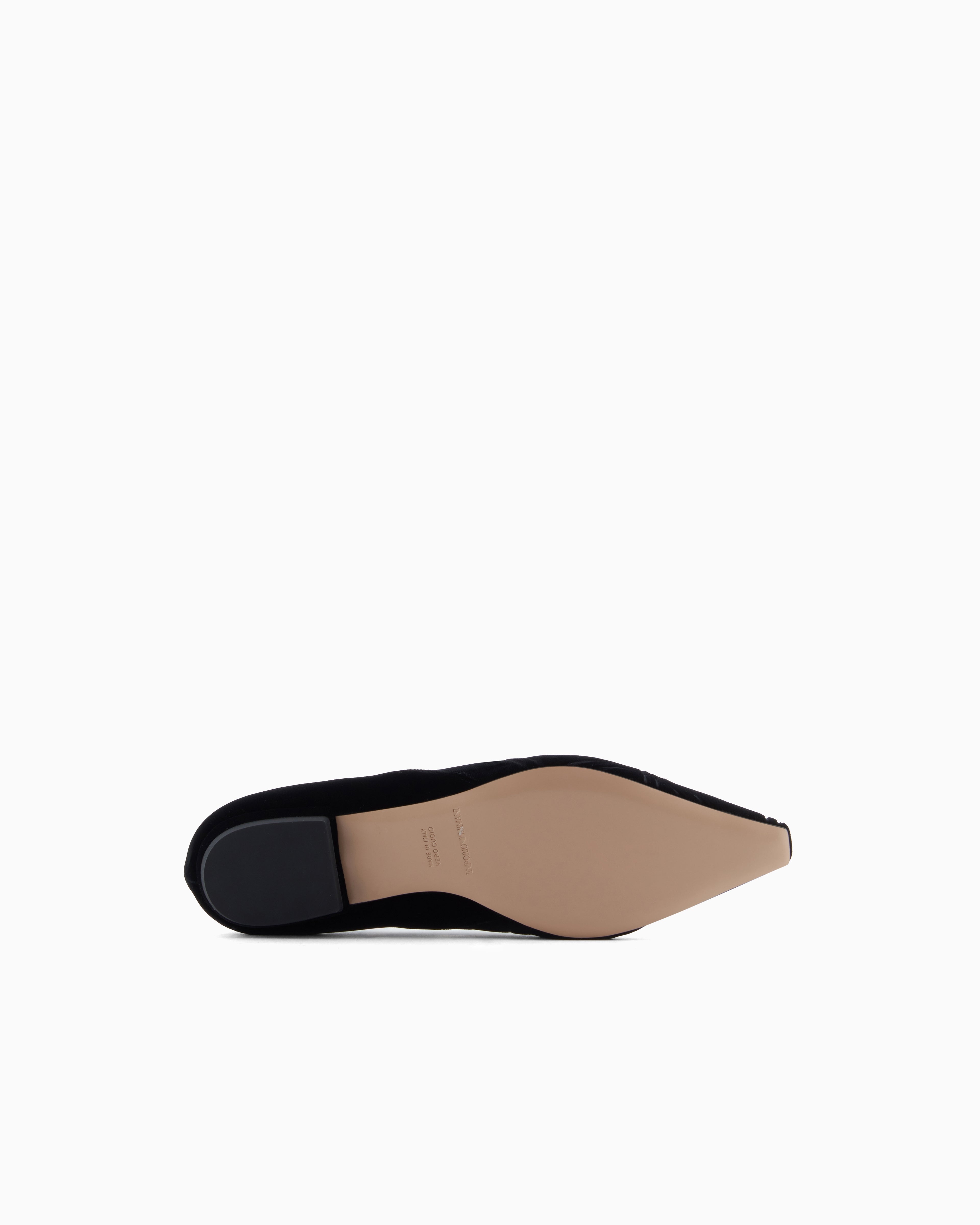 Emporio Armani Embossed Motif Velvet Ballerinas Black