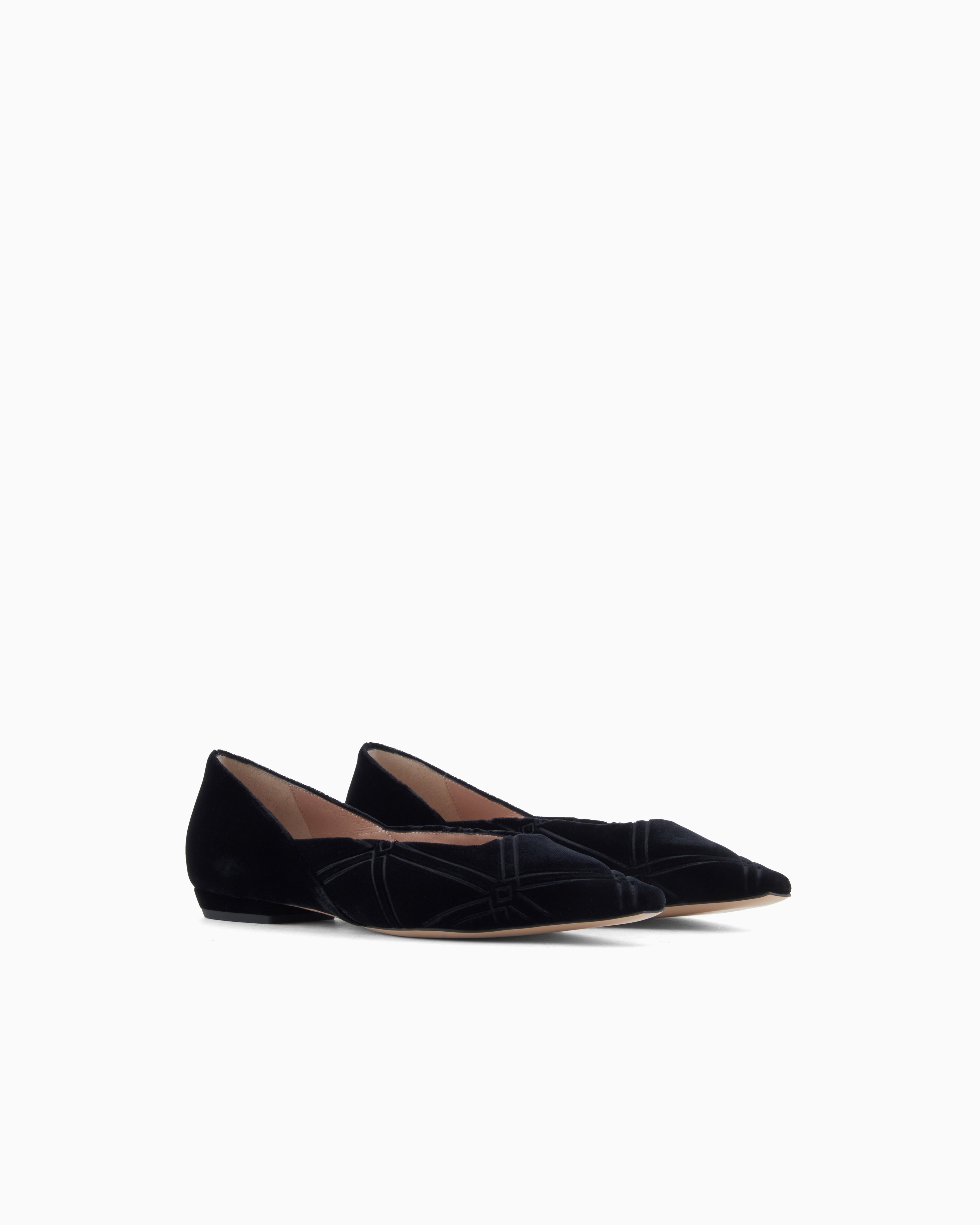 Emporio Armani Embossed Motif Velvet Ballerinas Black