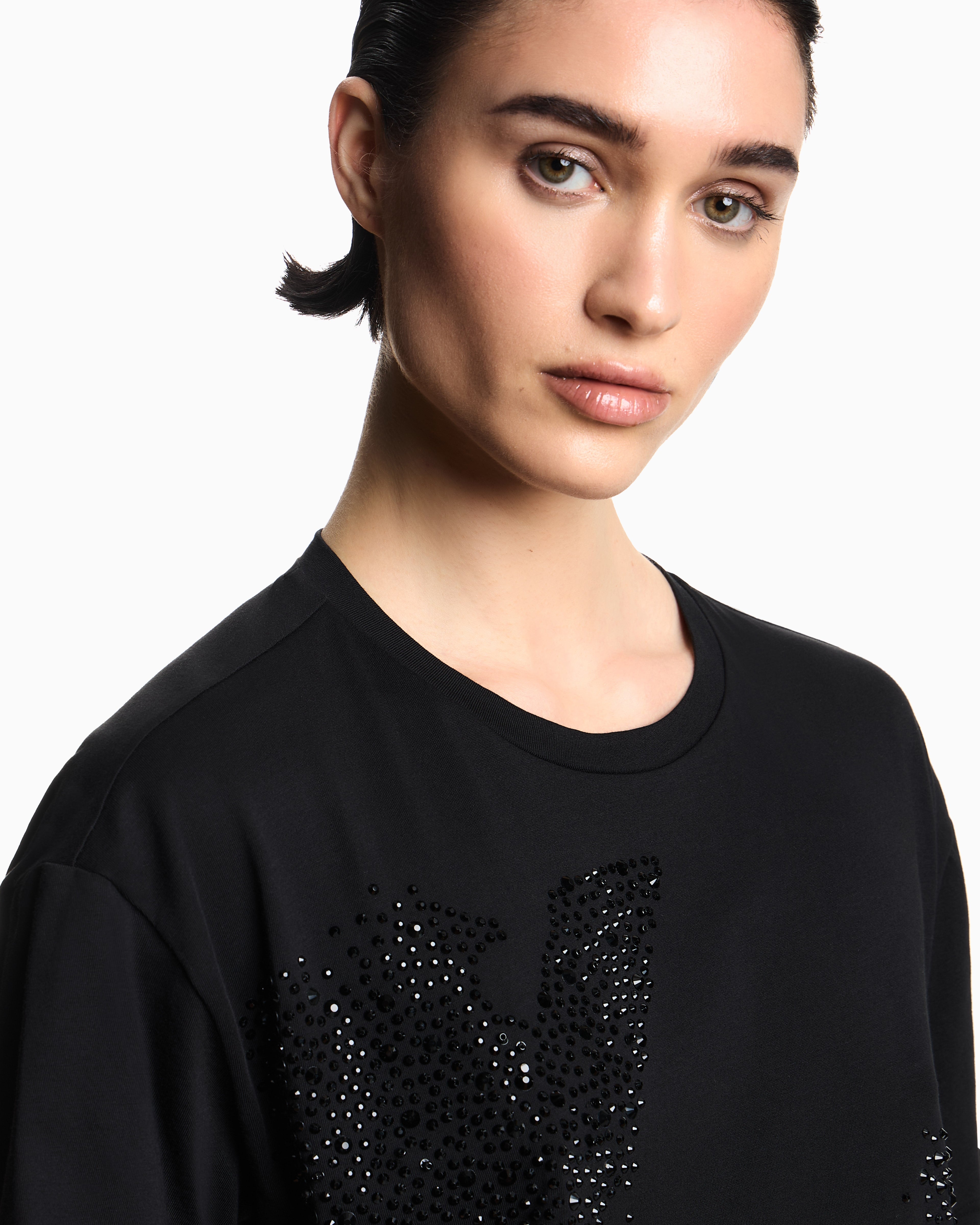 Emporio Armani jersey T-shirt with rhinestone eagle