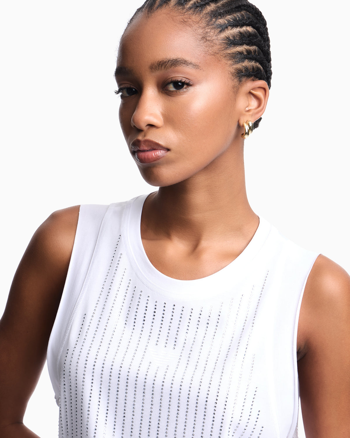 Emporio Armani Mercerised tank top with rhinestones