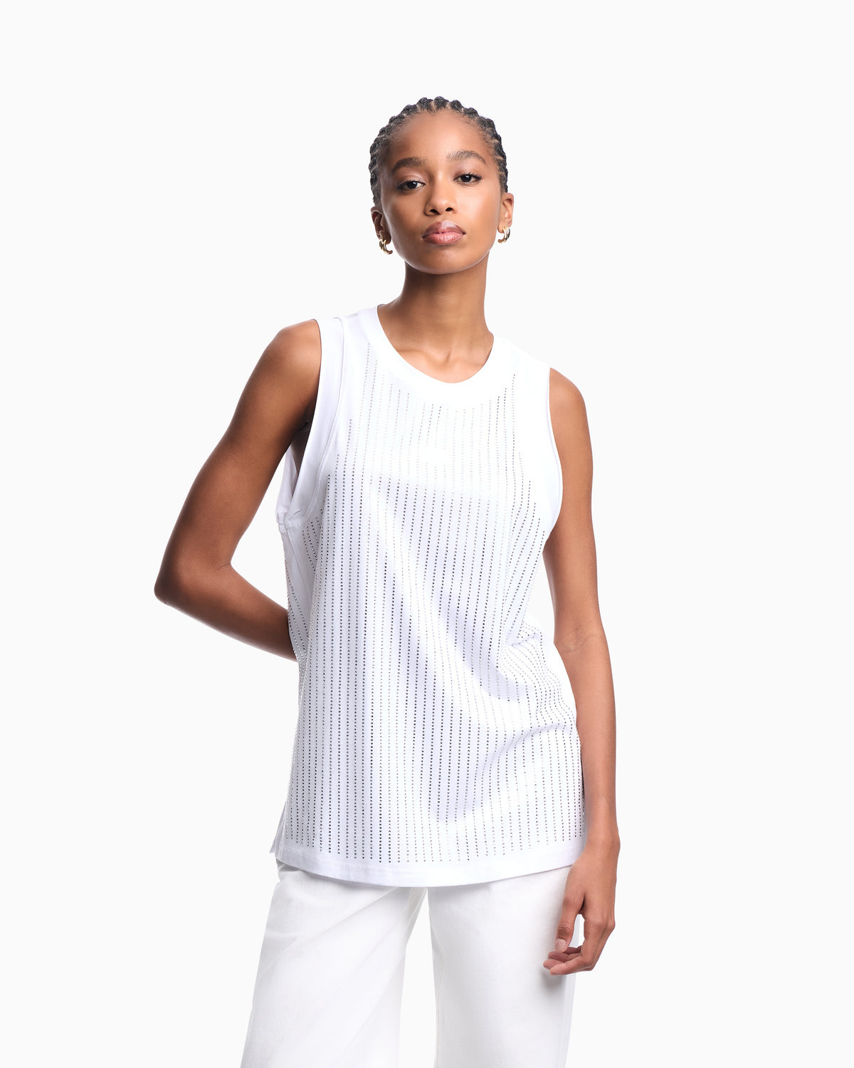Emporio Armani Mercerised tank top with rhinestones