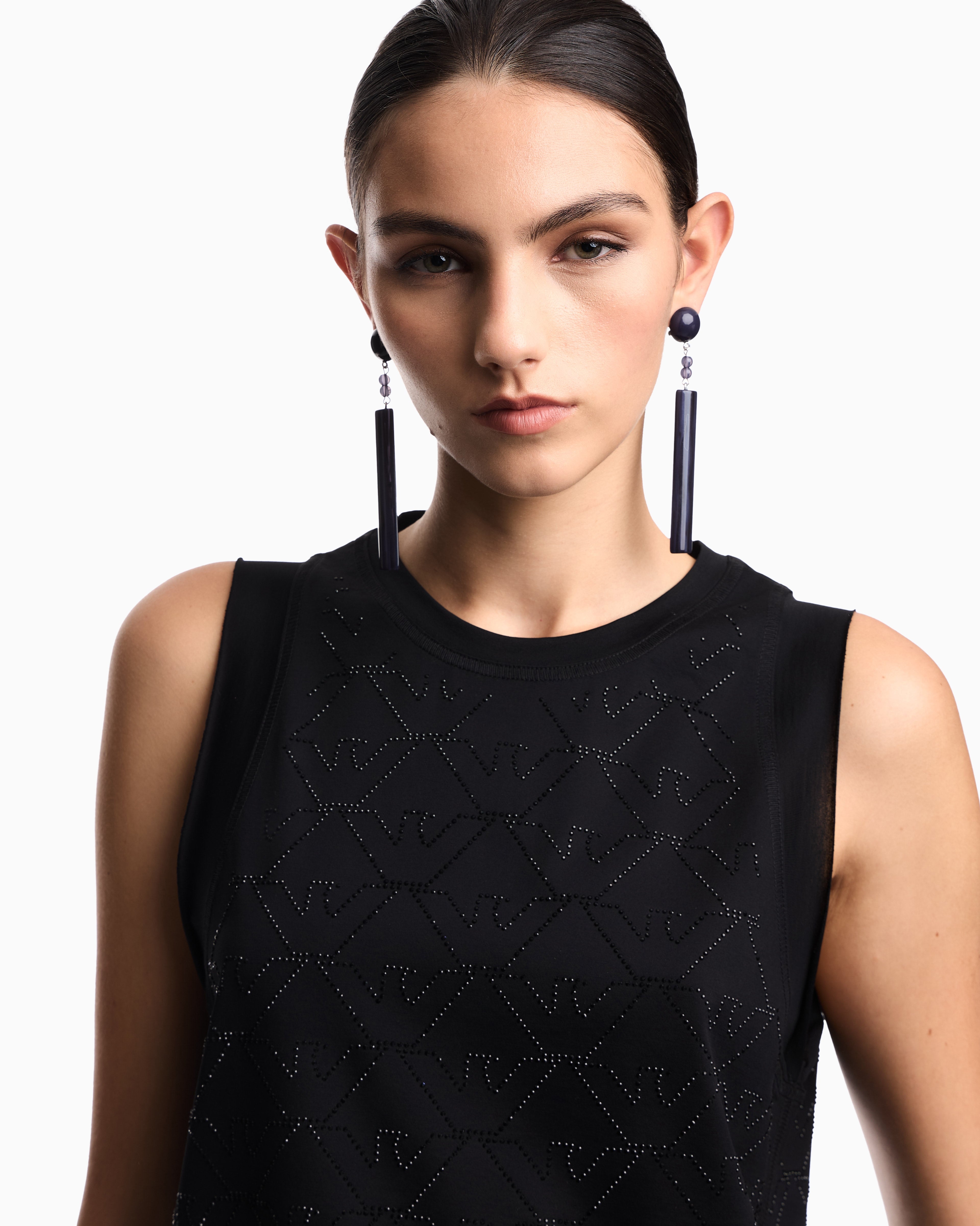 Emporio Armani Mercerised tank top with rhinestones