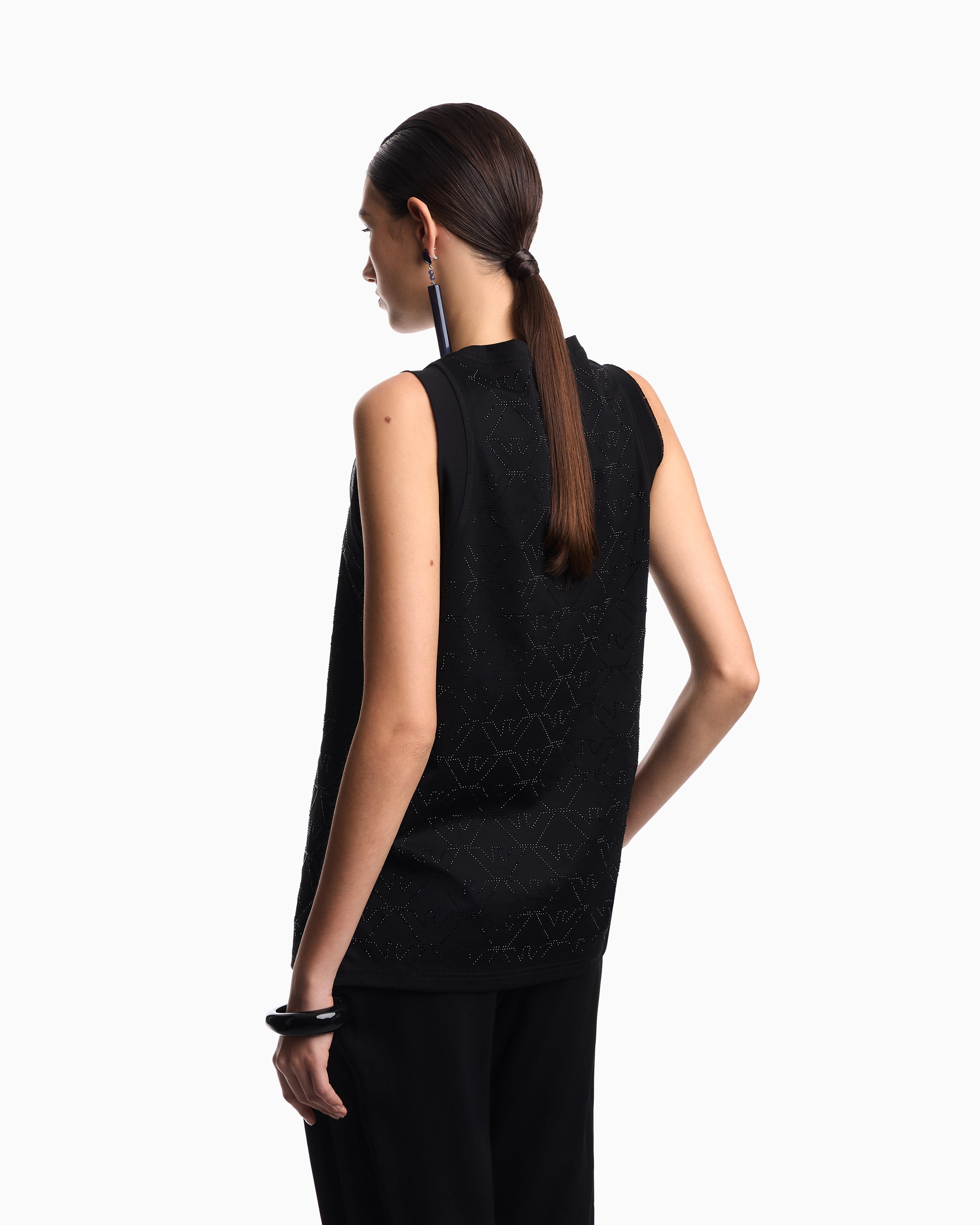 Emporio Armani Mercerised tank top with rhinestones