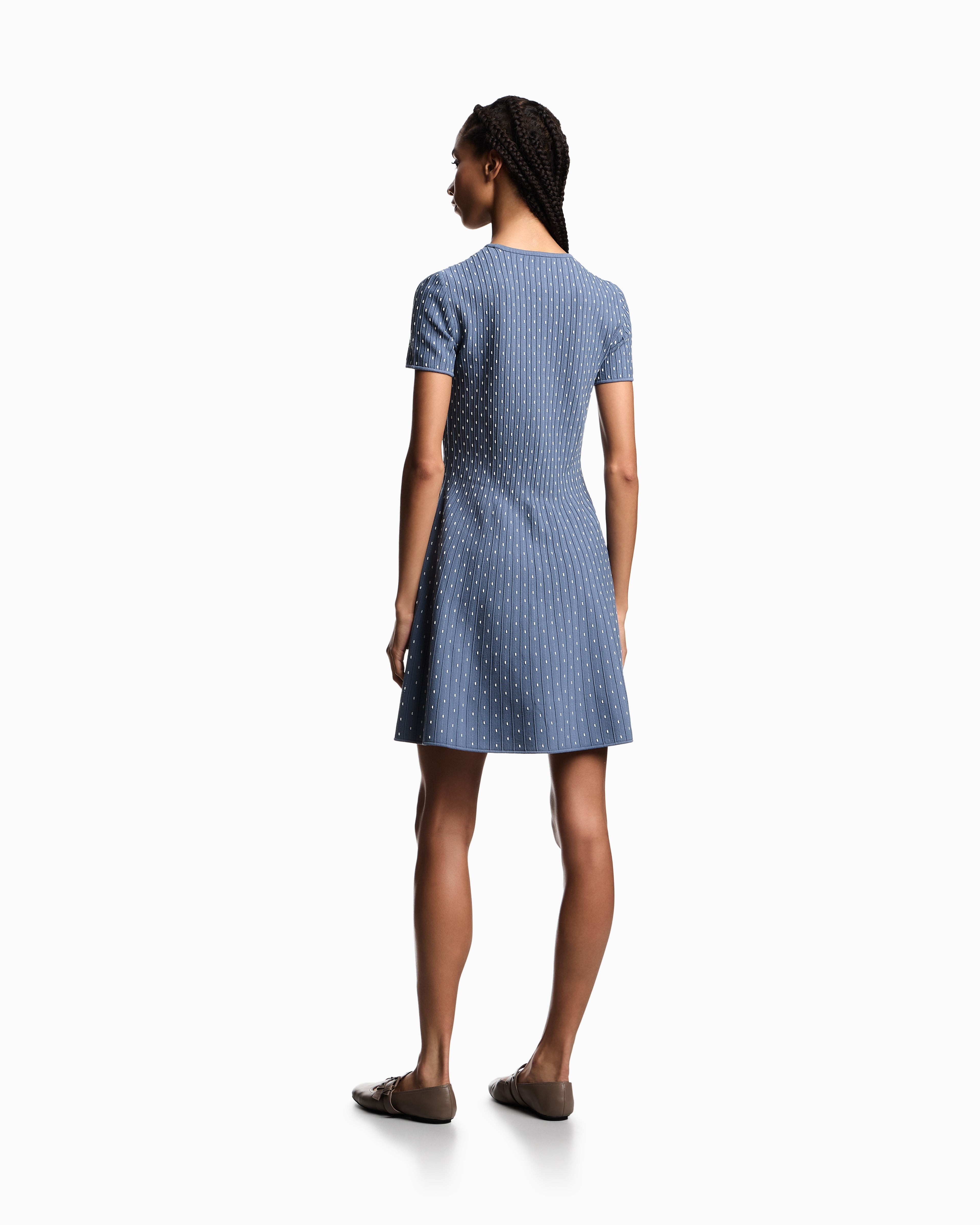 Emporio Armani Polka-dot jacquard viscose plain-knit short dress