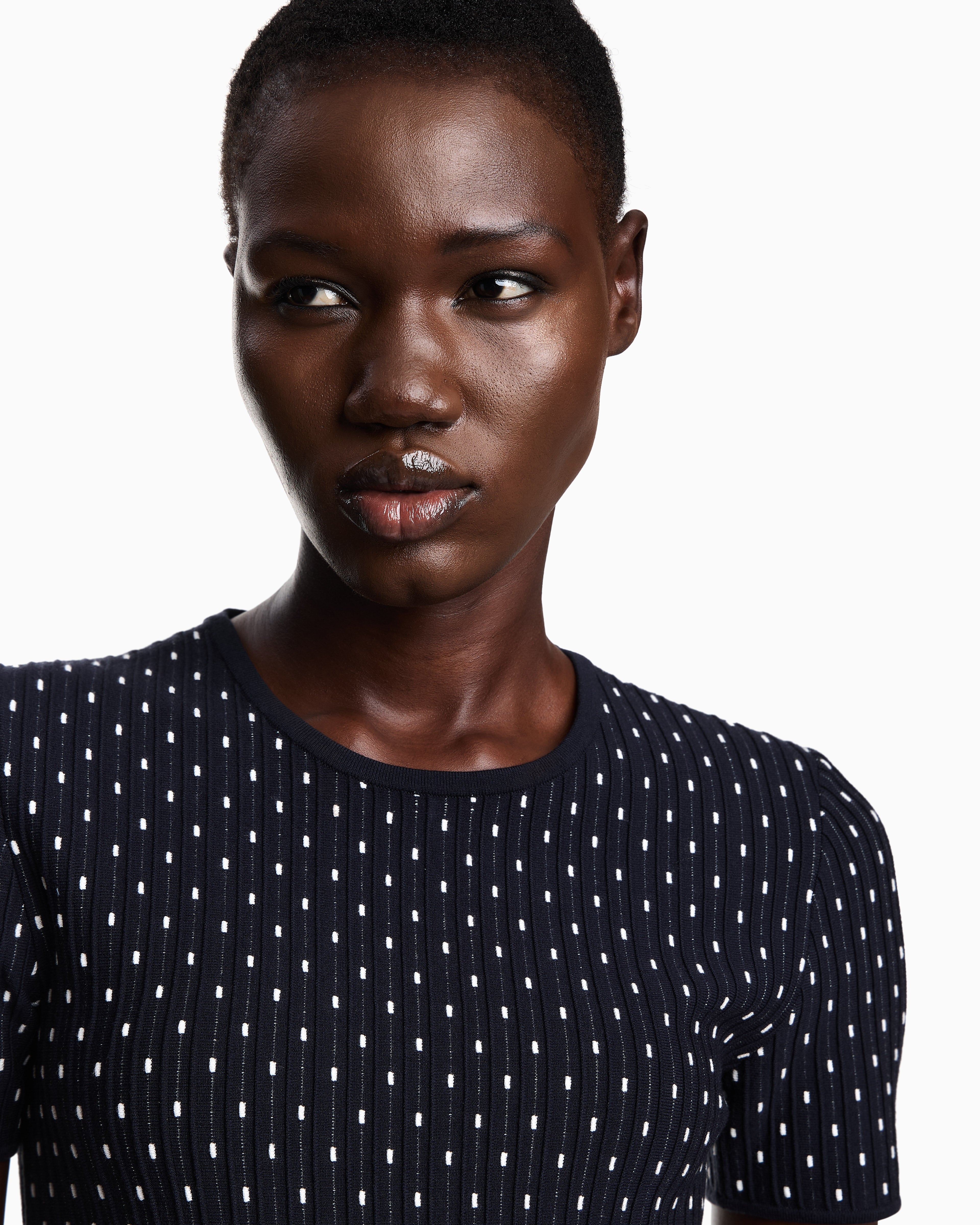 Emporio Armani Polka-dot jacquard viscose plain-knit short dress