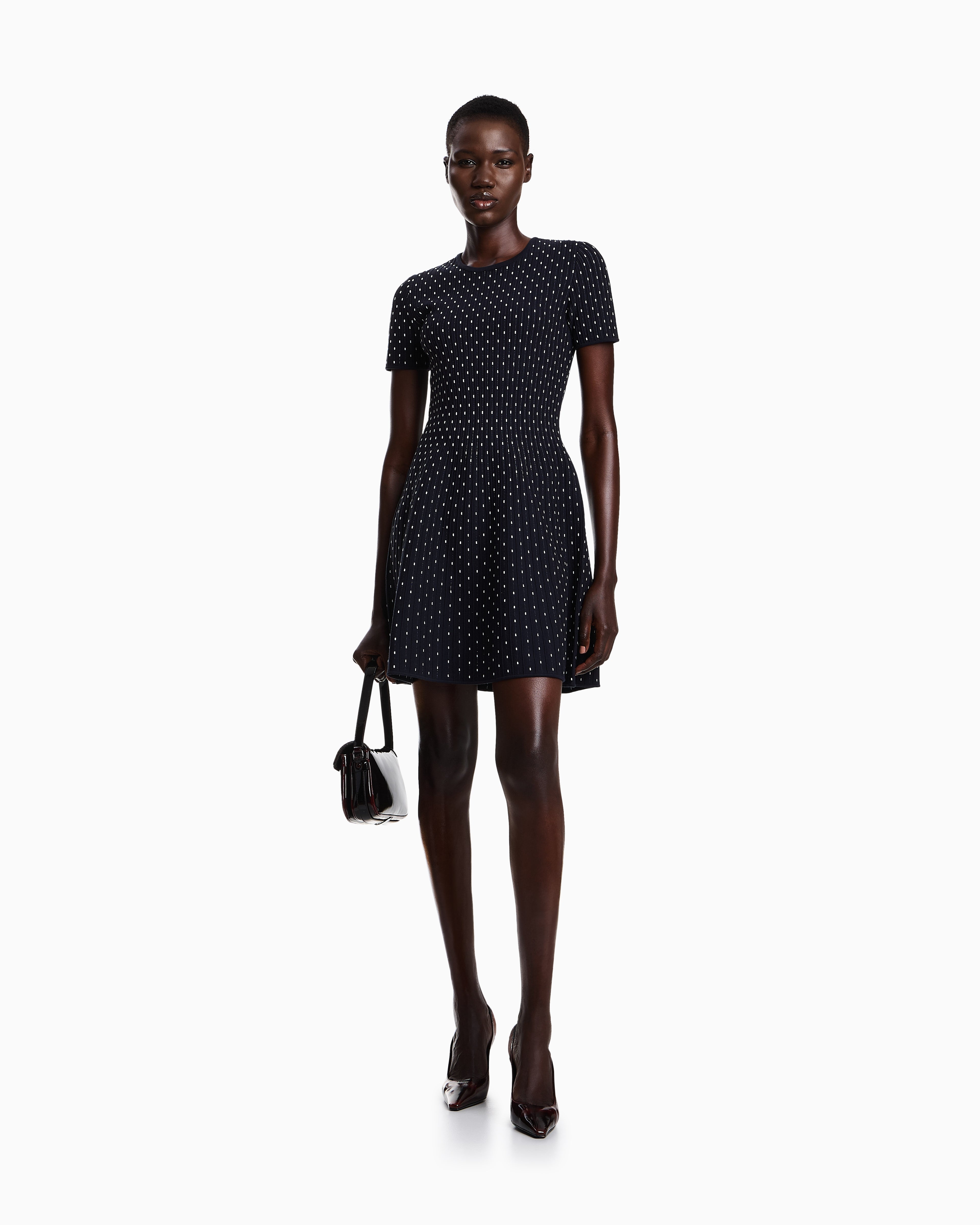 Emporio Armani Polka-dot jacquard viscose plain-knit short dress