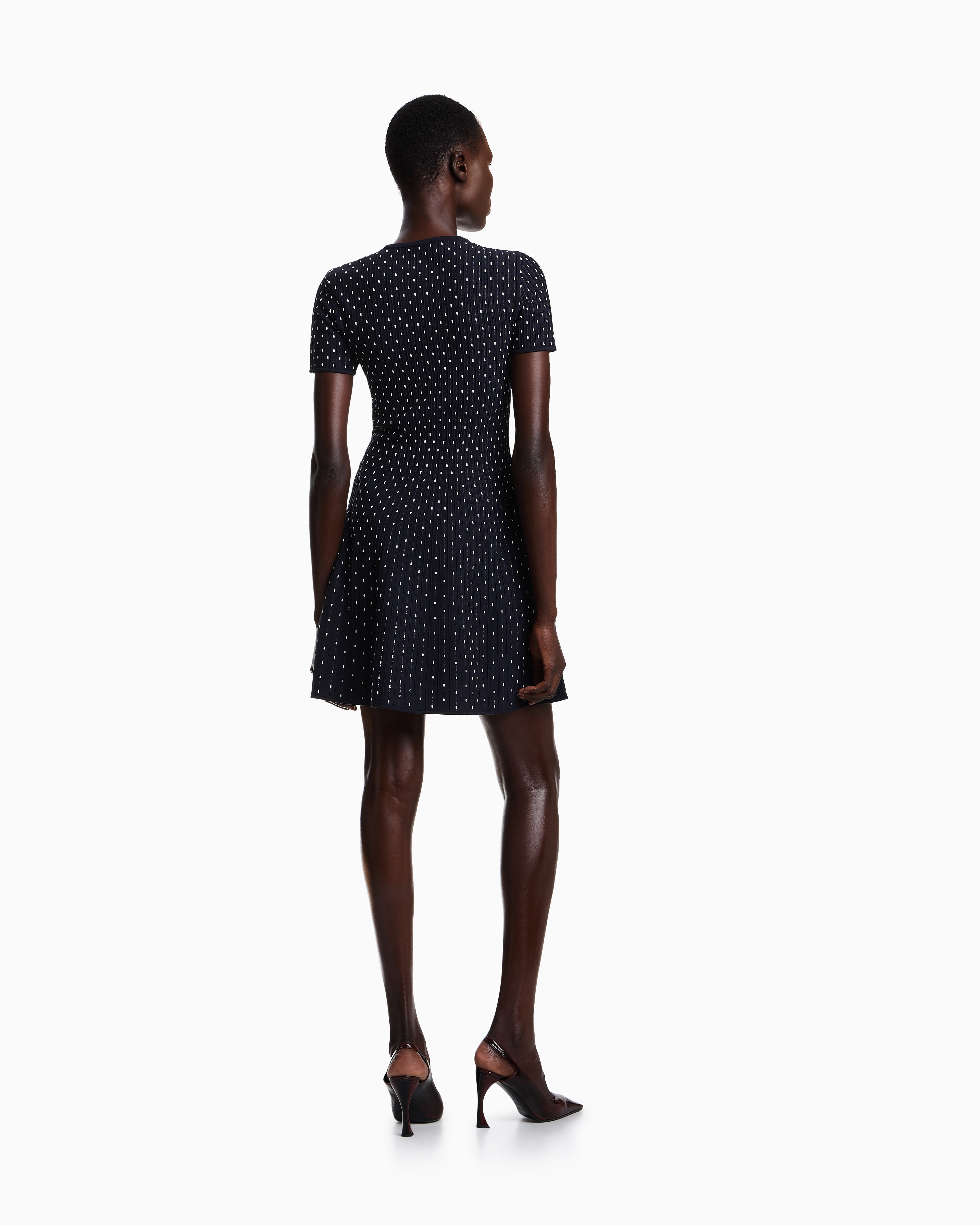 Emporio Armani Polka-dot jacquard viscose plain-knit short dress