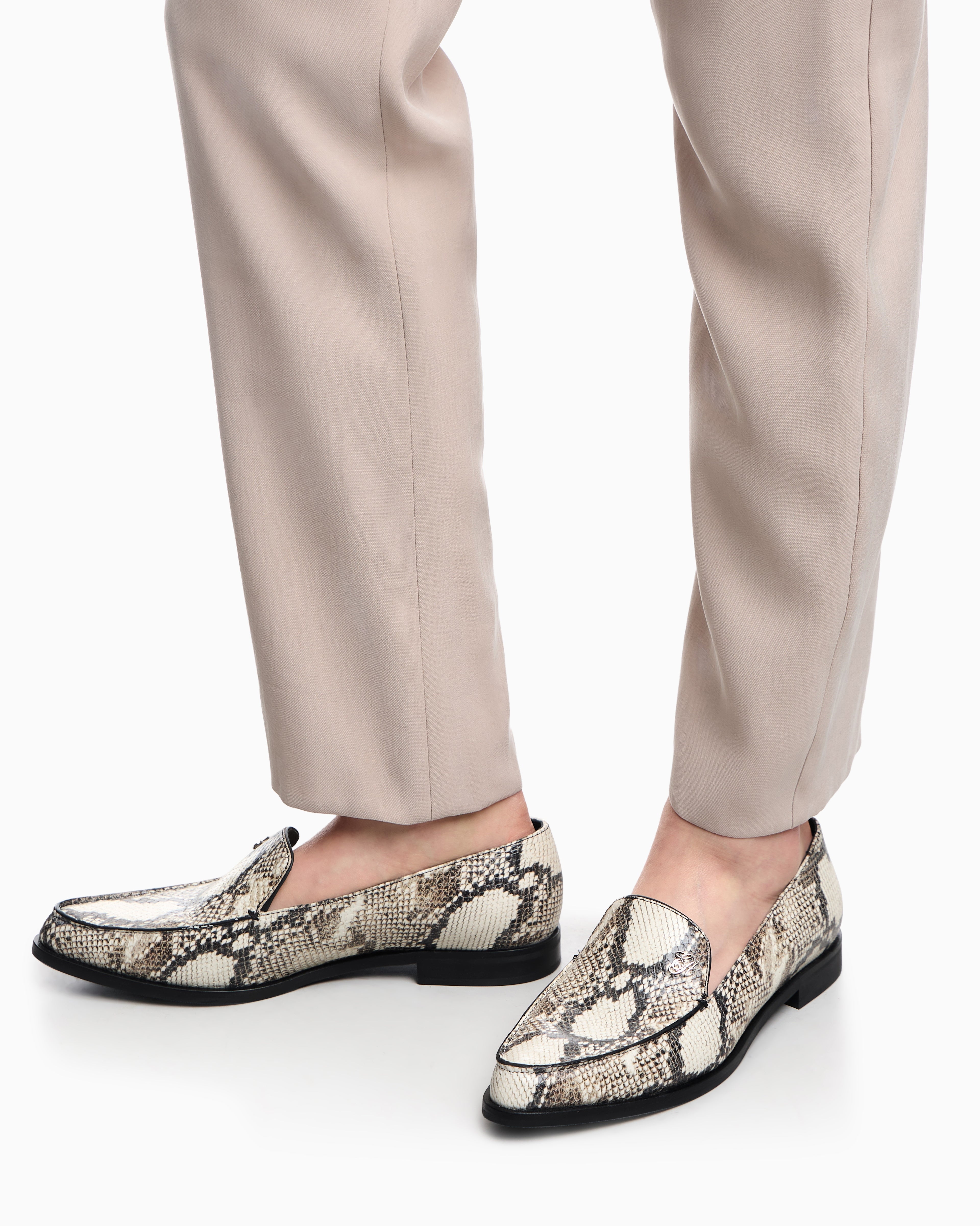 Emporio Armani Icon Python-Print Leather Loafers Patterned