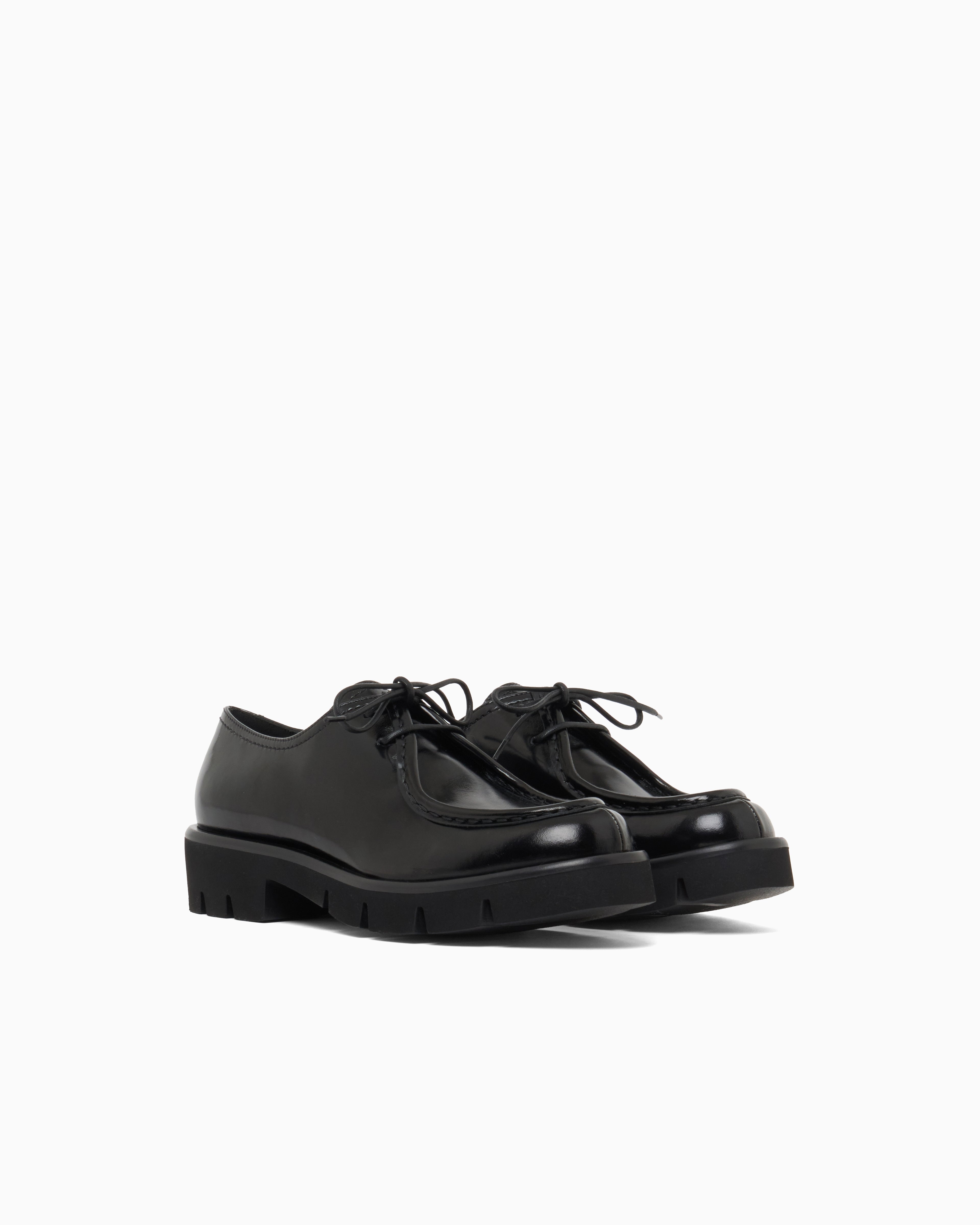 Emporio Armani Wallabee Lace-Ups In Shiny Polished Leather Black