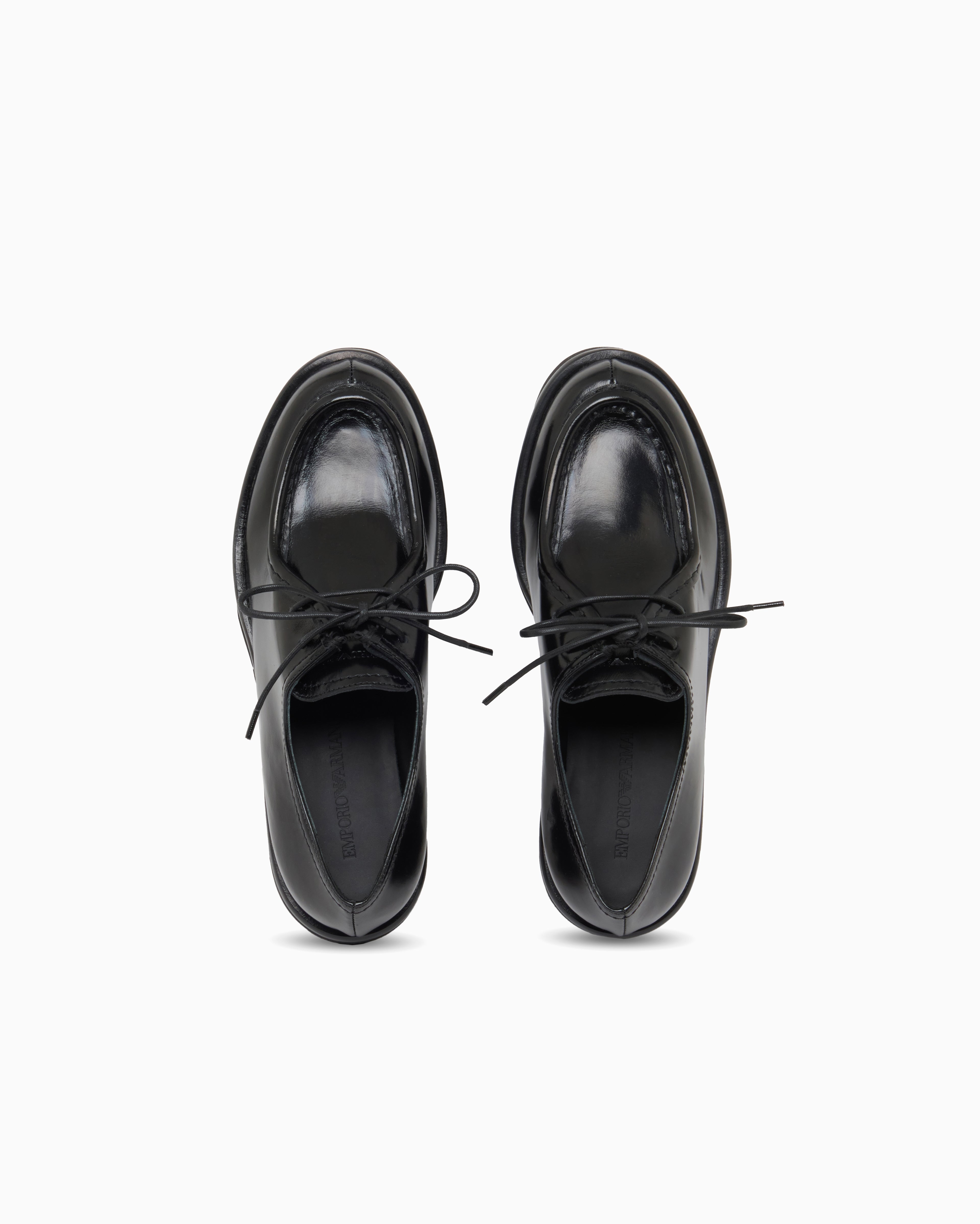 Emporio Armani Wallabee Lace-Ups In Shiny Polished Leather Black